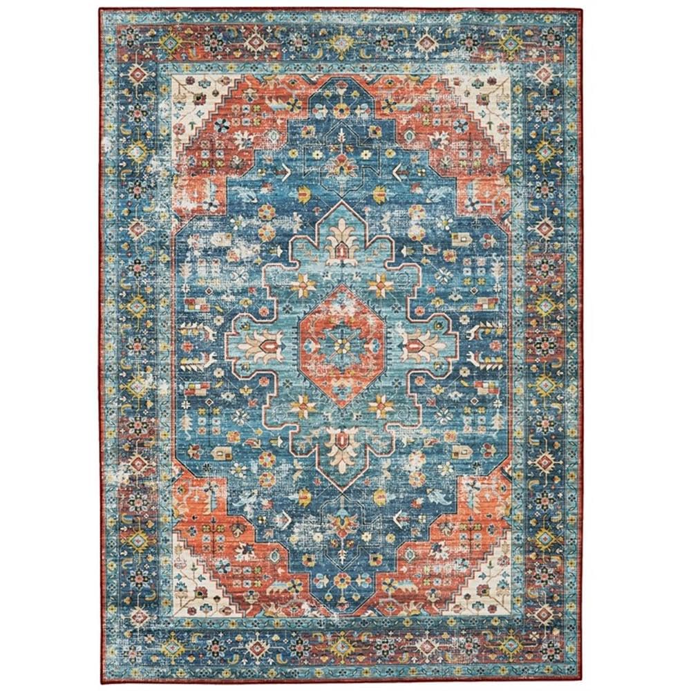 Linon Washable Langley Polyester 5'x7' Area Rug in Teal Blue - Soft & Durable Living Room Rug for Bedroom, Office, or Entryway Decor