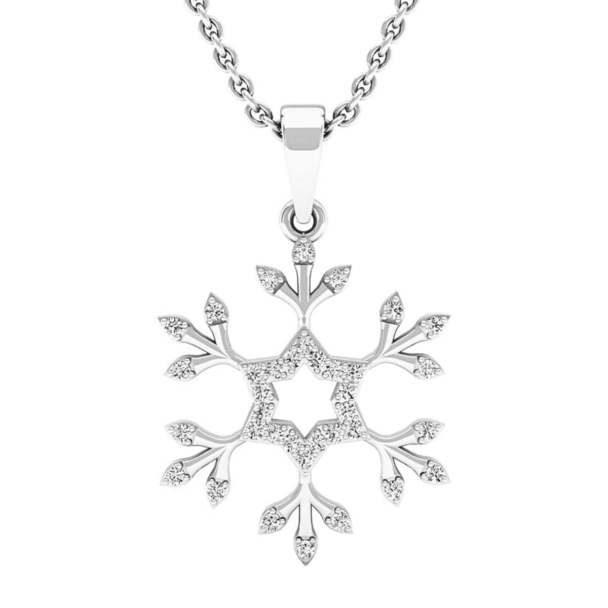 Dazzlingrock 14K White Gold Round Diamond Snowflake Pendant Necklace for Women - 0.15 CTTW, Solid Gold Chain - Elegant Gift for Anniversary, Valentine's Day & Special Occasions