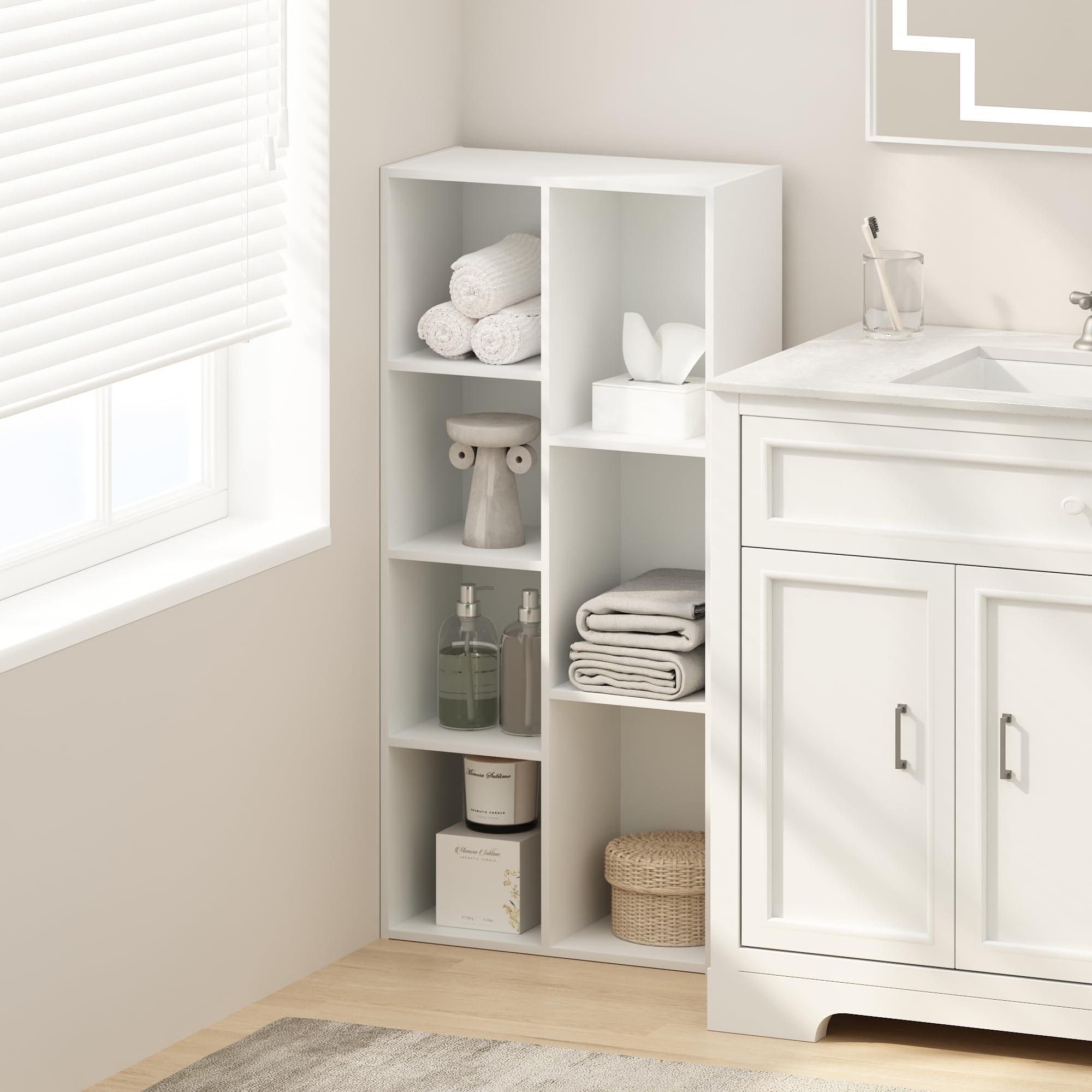 Furinno Reed 7-Cube Open Shelf Organizer - White Storage Unit for Closet, Bedroom & Office - Perfect for Clothes, Shoes, Toys & Home Organization