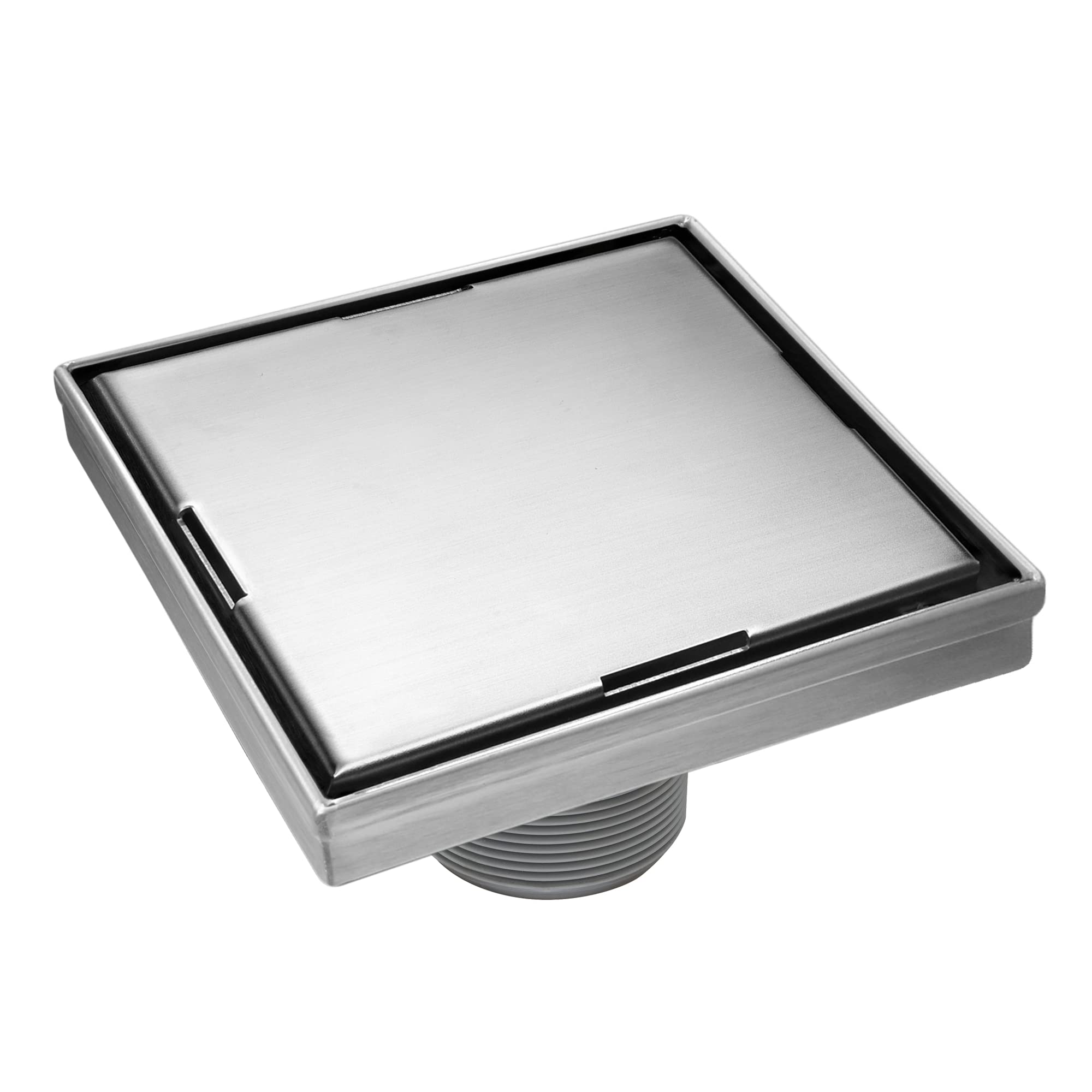 HEATGENE 4-Inch Square Shower Drain with Flat Cover - Stainless Steel Shower Floor Drain with 2-in-1 Flat & Tile Insert Cover - Includes Hair Strainer - Brushed Finish - Ideal for Bathroom Renovation & Modern Shower Installations
