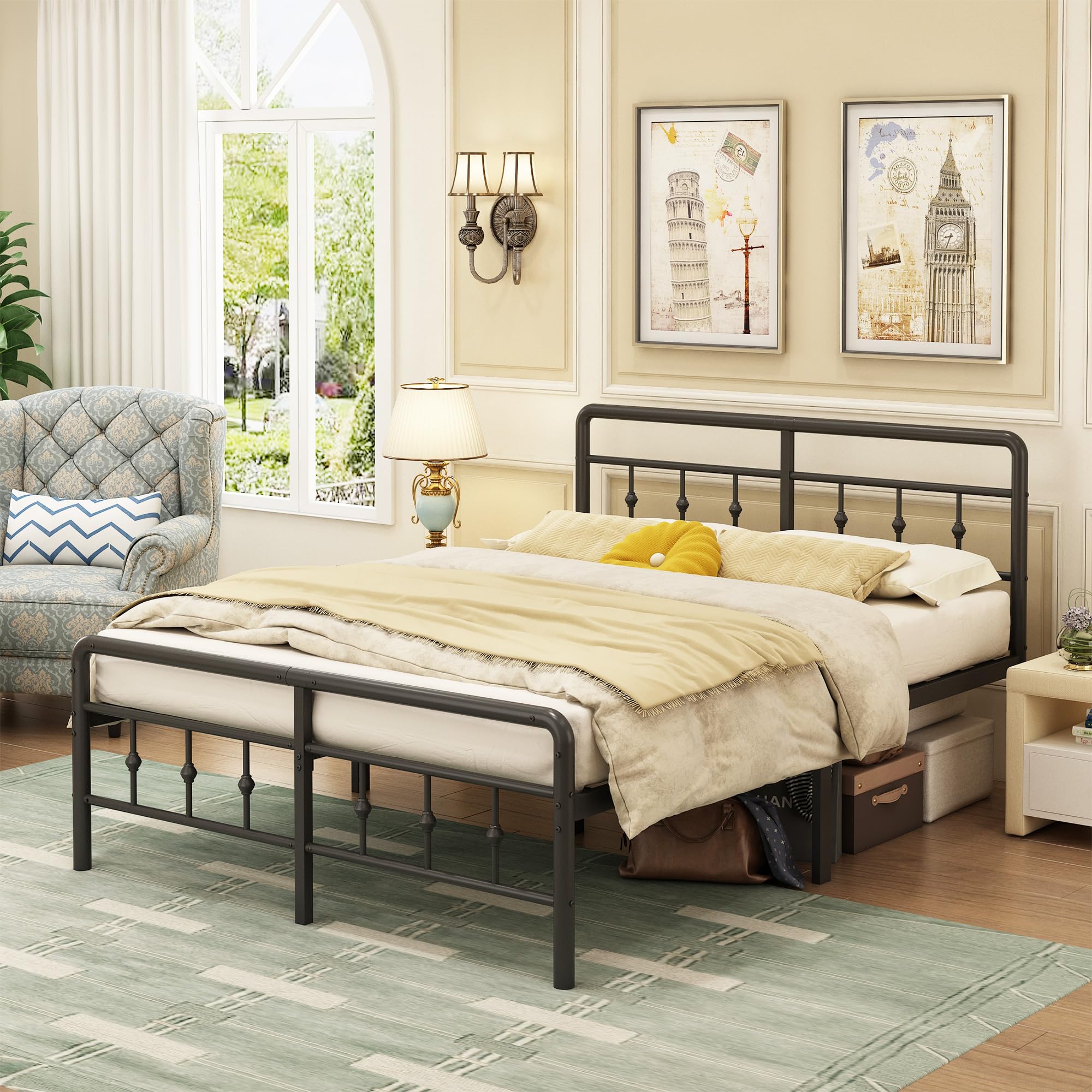 EMODA 16 Inch King Bed Frame with Headboard & Footboard - Heavy Duty Metal Platform Bed Frame, No Box Spring Needed, Easy Assembly - Perfect for Master Bedrooms & Guest Rooms