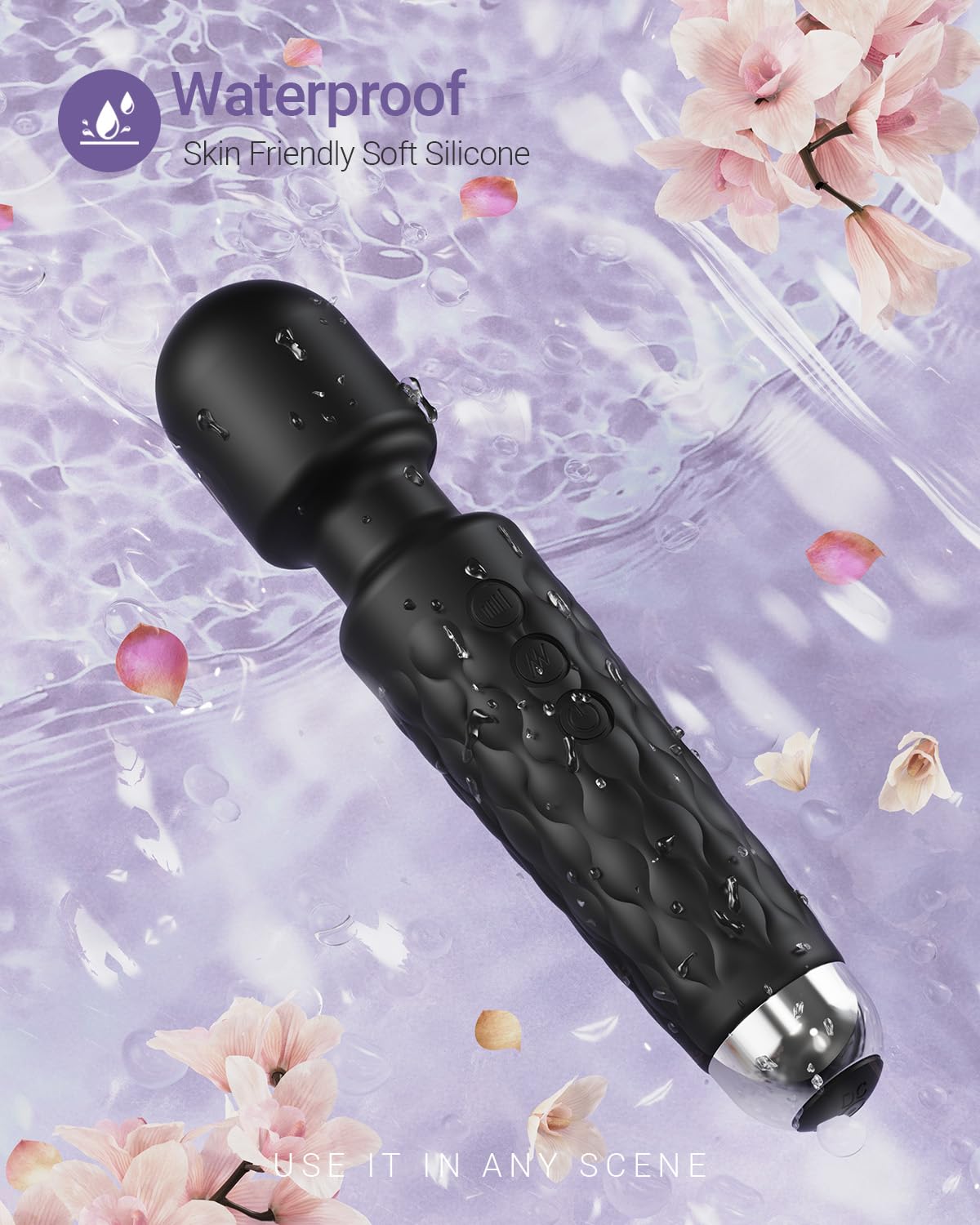 Powerful Waterproof Vibrator Wand for Women - 8 Speeds & 20 Vibration Patterns - Clitoral Stimulator & G-Spot Massager - Adult Sex Toy for Solo Play & Couples Intimacy (Black)