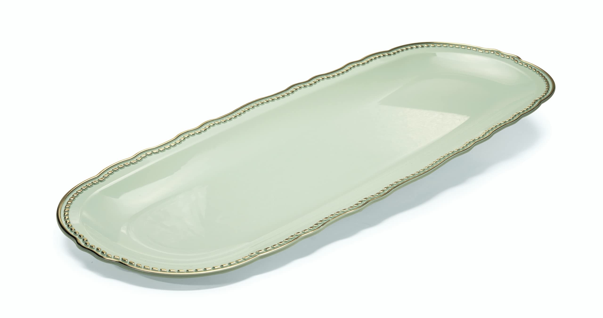20-Pack Premium Disposable Plastic Party Trays 17.5'' x 6.5'' - Elegant Seafoam/Mint & Gold Design for Weddings, Birthdays & Events | Durable Serving Plates for Buffets, Catering & Special Occasions