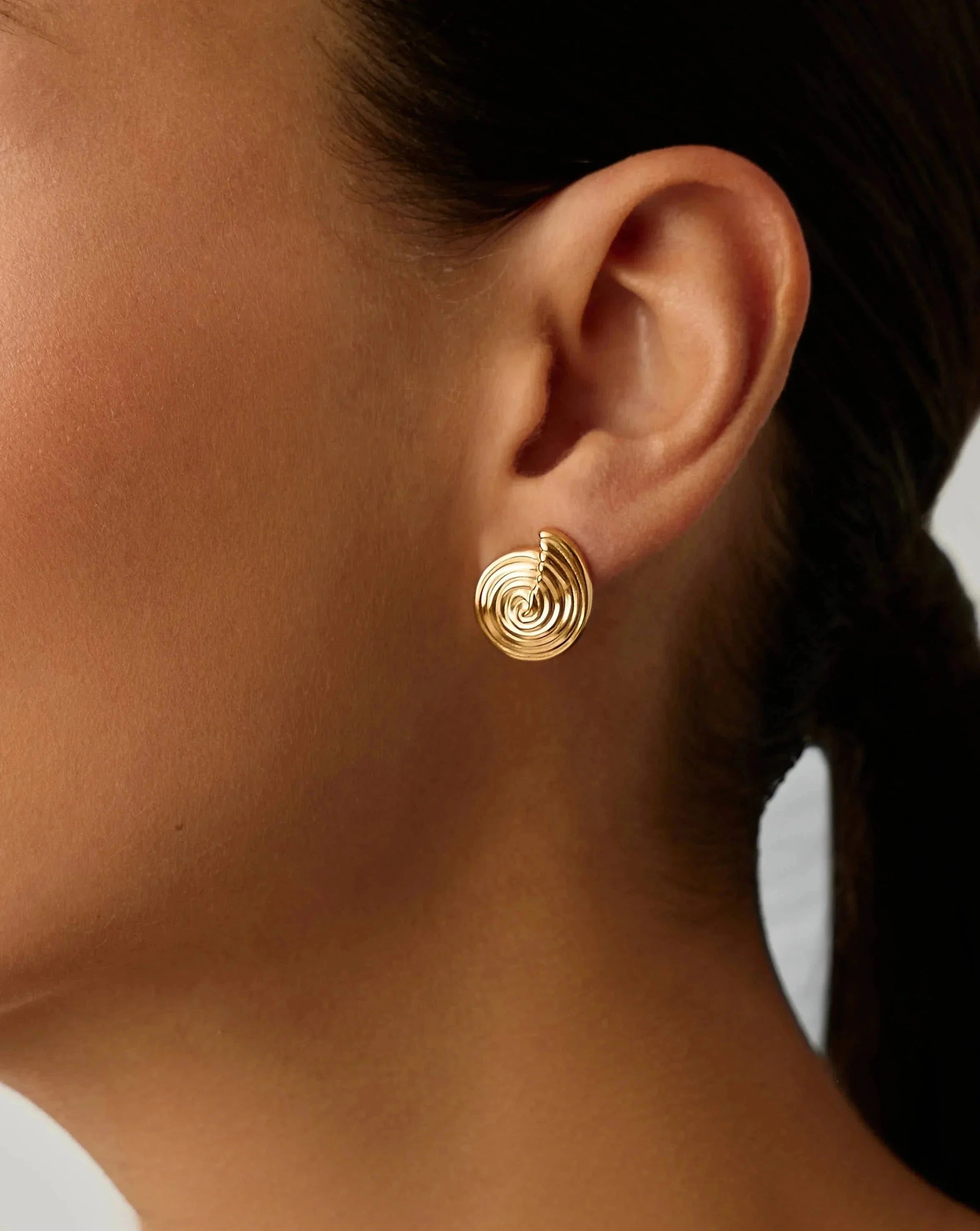18k Gold Plated Spiral Small Stud Earrings for Women - Minimalist Elegant Jewelry for Everyday Wear, Date Night & Gift Giving