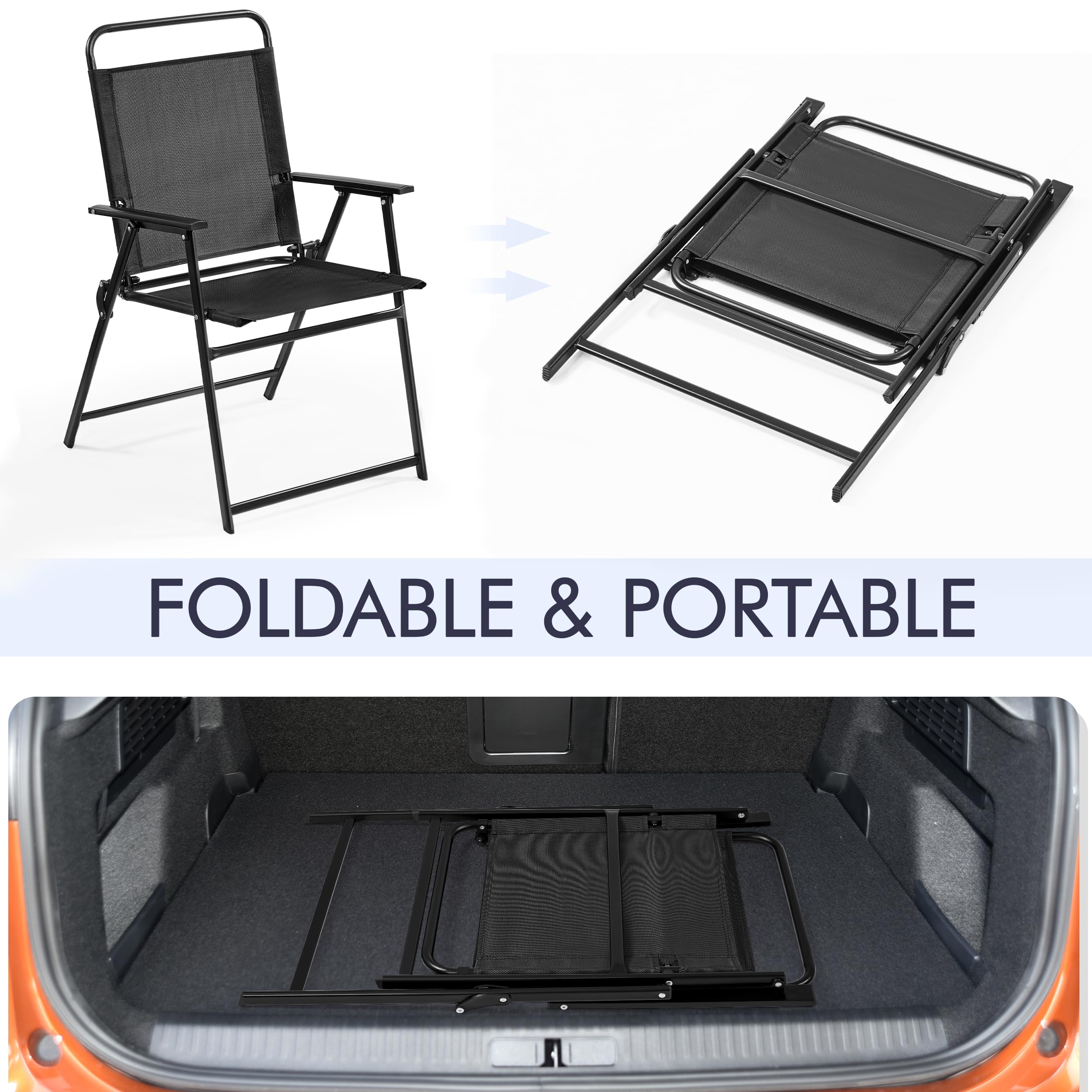 Yaheetech 2-Pack Outdoor Patio Chairs - Foldable Metal Frame Garden Chairs with Armrests, Portable Dining Chairs for Camping, Backyard, Lawn, Deck & Porch - Perfect for Outdoor Relaxation & Entertaining (Black)
