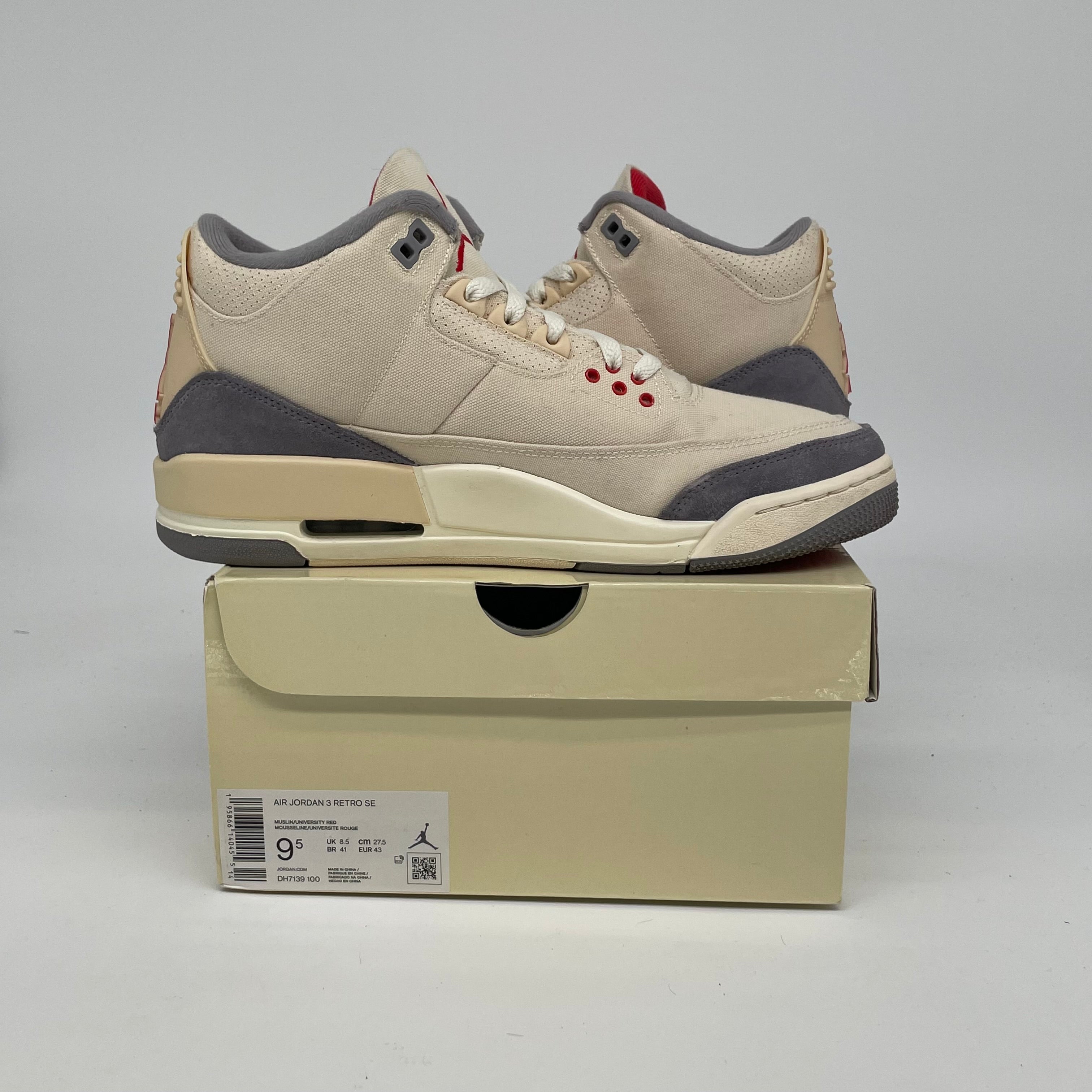 Original Title: AIR JORDAN 3 MUSLIN SIZE 9.5 DH7139 100   Optimized Title: Air Jordan 3 Retro 