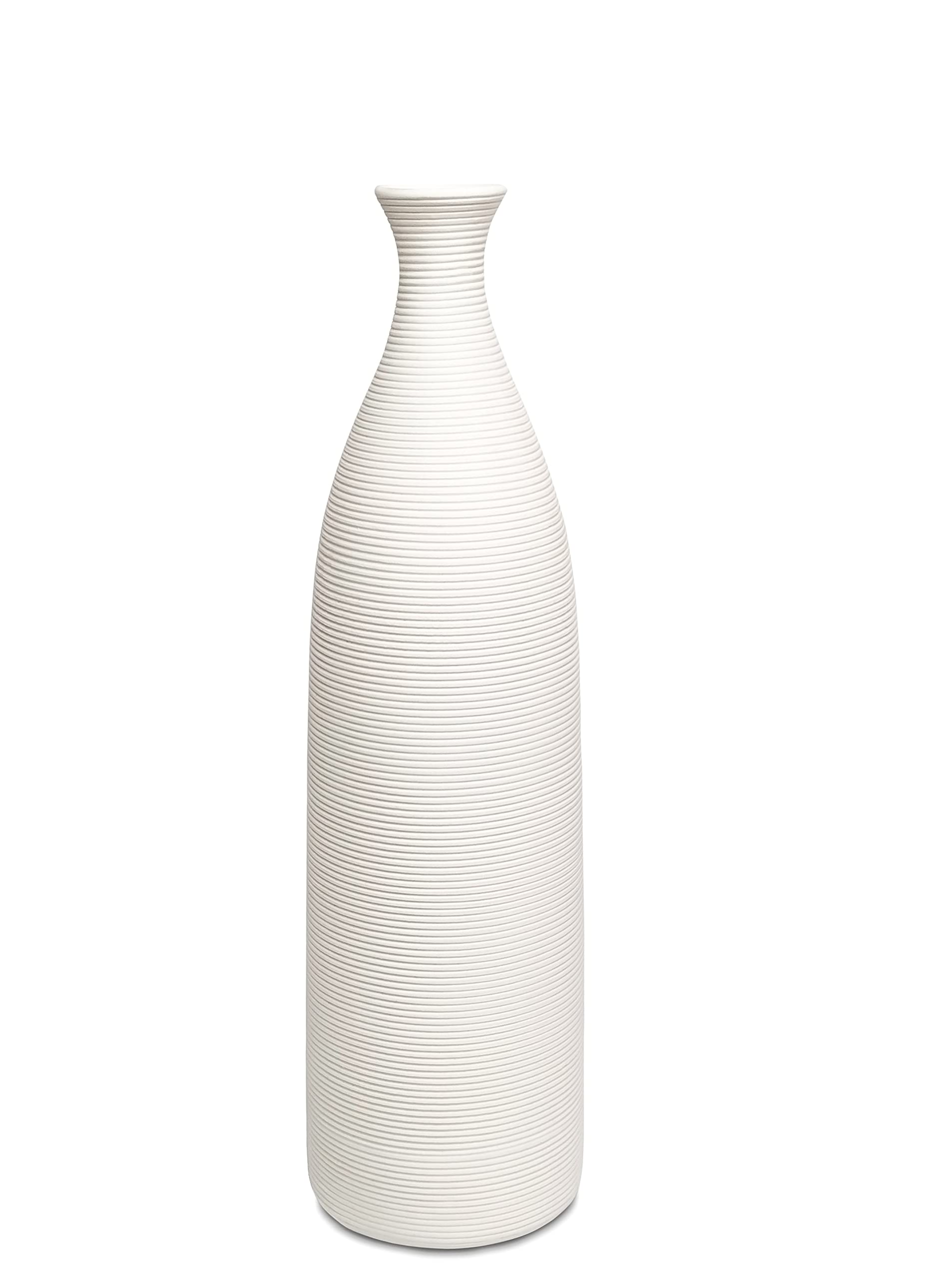 Modern White Ceramic Vase - 12.8 Inch Small Narrow Neck Flower Vase for Home Decor, Fireplace & Table Centerpiece | Perfect for Farmhouse, Living Room & Wedding Decorations