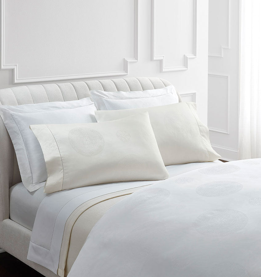 Luxury SFERRA Giza 45 Medallion Duvet Cover - 100% Egyptian Cotton Bedding Set for Master Bedroom & Guest Room Decor