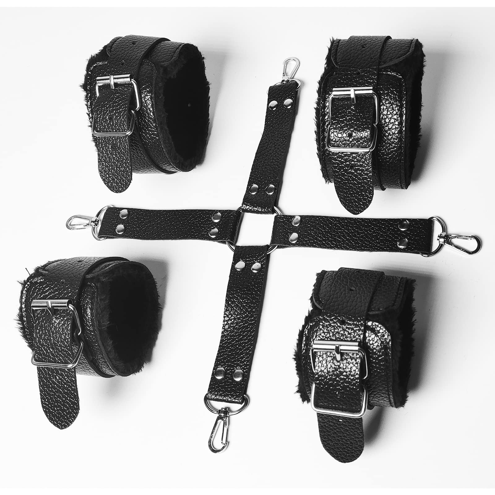 Premium BDSM Bondage Kit - Adjustable Handcuffs, Leg Straps & Soft Restraint Ropes for Couples | Portable SM Sex Toys for Bedroom Play | Unisex Black Bondage Set for Adults (Perfect for Roleplay & Spicing Up Relationships)