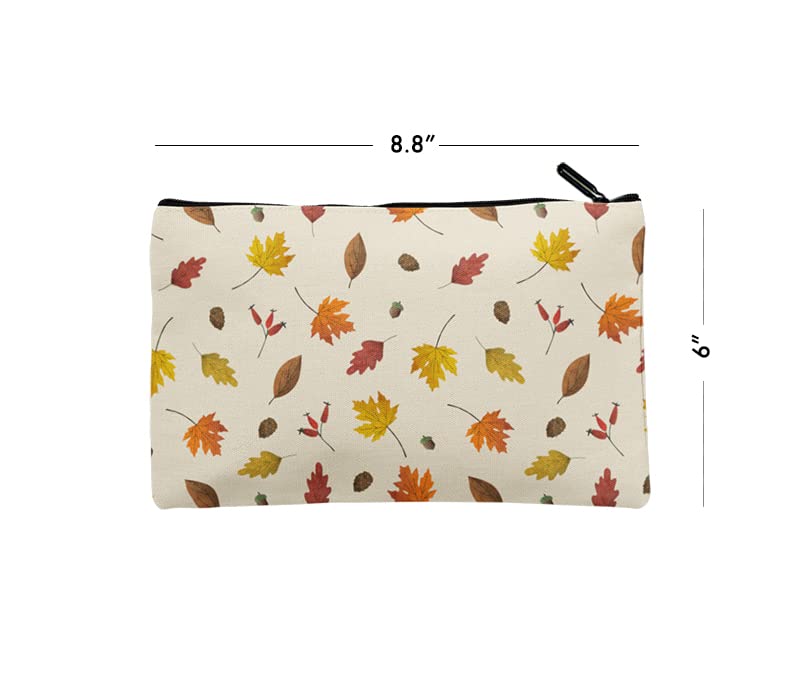 Multipurpose Canvas Pouch for Travel Organizer - Waterproof Cosmetic & Stationery Storage Bag, Gadget Pouch, Handbag Accessory (Maple Leaves Design) - Perfect for Daily Use, Camping, Office & School Essentials