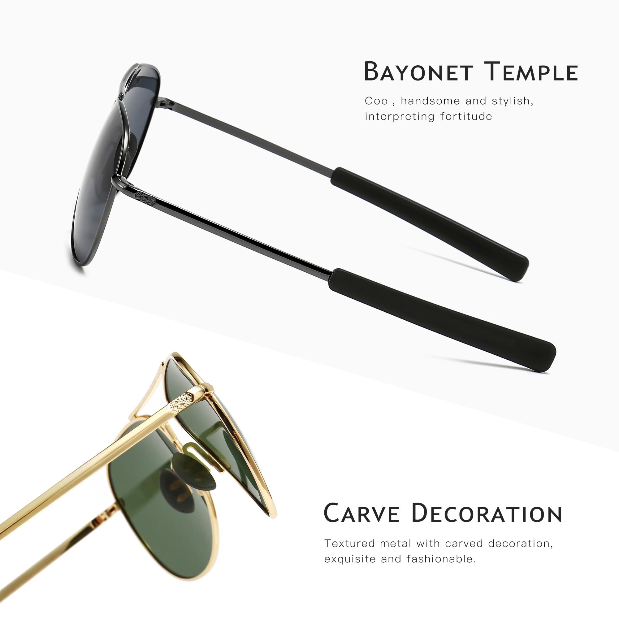 SUNGAIT Polarized Aviator Sunglasses for Men - Military Style, 100% UV400 Protection - Perfect for Driving, Outdoor Sports & Summer Fashion