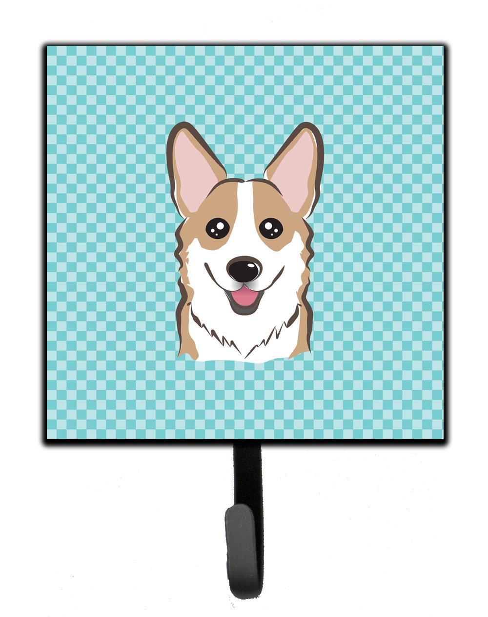 Checkerboard Blue Corgi Leash & Key Holder - Small Multicolor Dog Accessory for Home Decor | Perfect for Pet Lovers & Corgi Owners | Wall Mount Organizer for Keys, Leashes & Pet Supplies