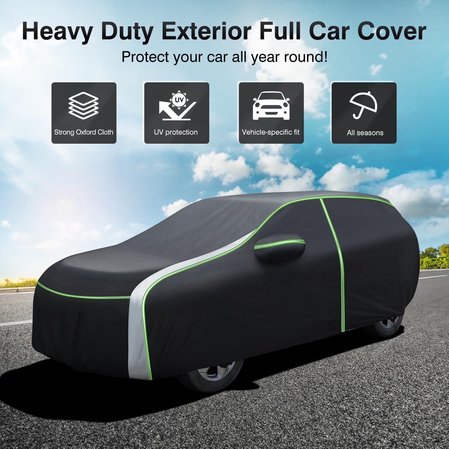 Premium Waterproof All-Weather Car Cover for Toyota Camry 1987-2025 - UV Protection, Zipper Access & Reflective Strips - Outdoor Vehicle Protection for Snow, Rain, Sun & Dust