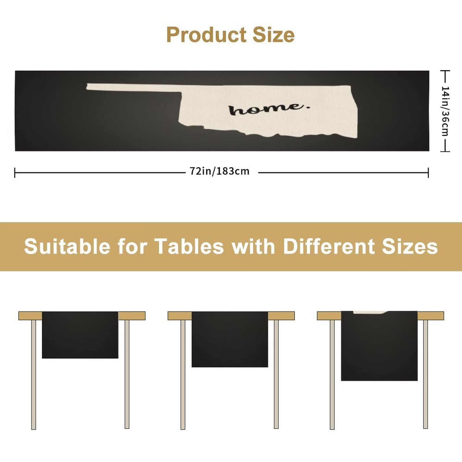 Rustic Cotton Linen Table Runner 14x72 Inch - Oklahoma State Home Shape Design, Black Tablecloth for Dining Table Decor | Perfect for Holidays, Birthday Parties, Office & Home Decor (USA Made)
