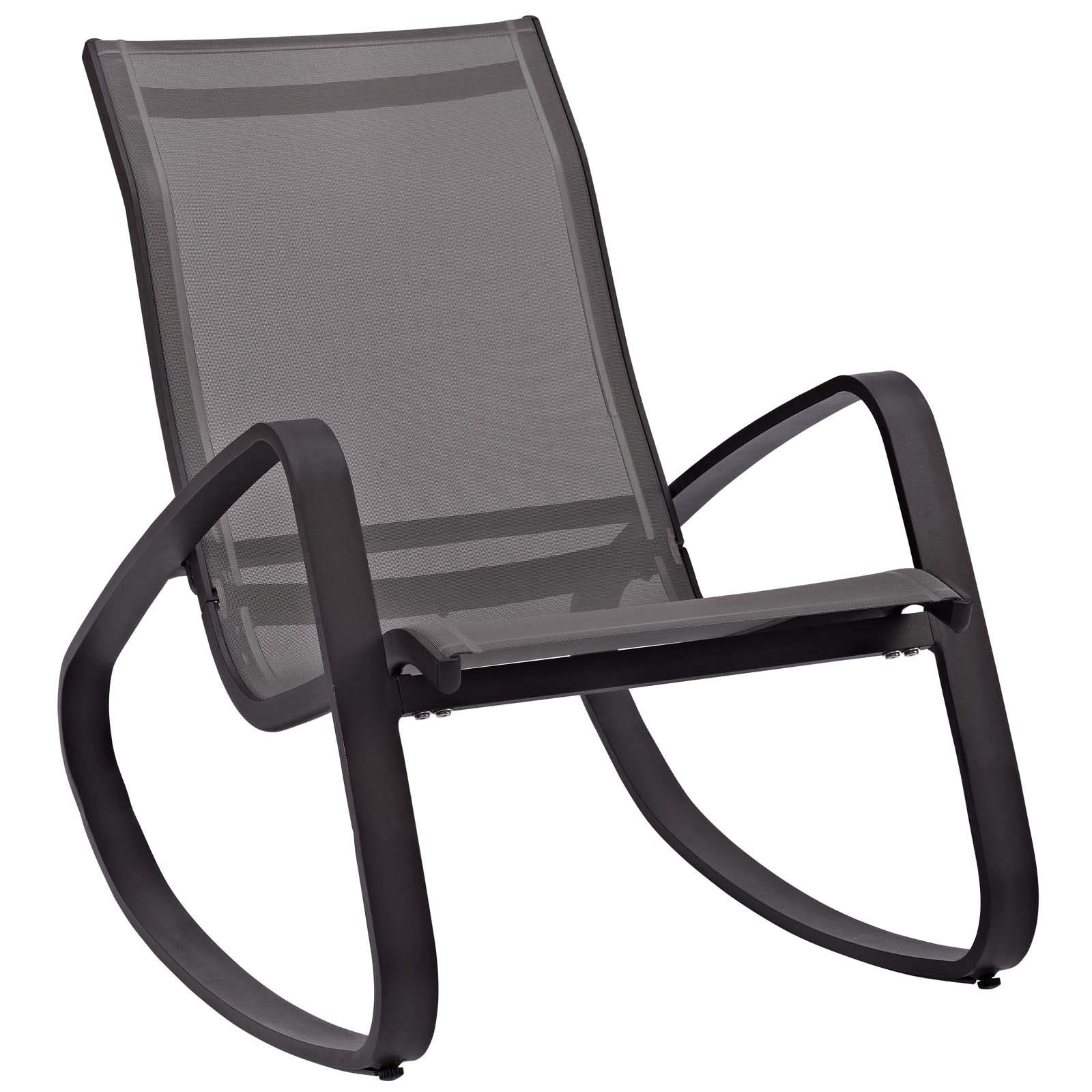 Modway Traveler Outdoor Patio Aluminum Mesh Rocking Chair - Black Sling Glider for Lawn, Garden & Poolside Relaxation