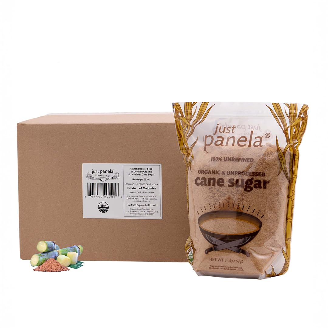 Organic Unrefined Cane Sugar 5lb (Pack of 6) | 100% Natural Raw Panela Sugar | Healthy Sweetener for Baking, Cooking & Coffee | Non-GMO, Vegan-Friendly | Perfect for Homemade Desserts, Tea & Healthy Recipes