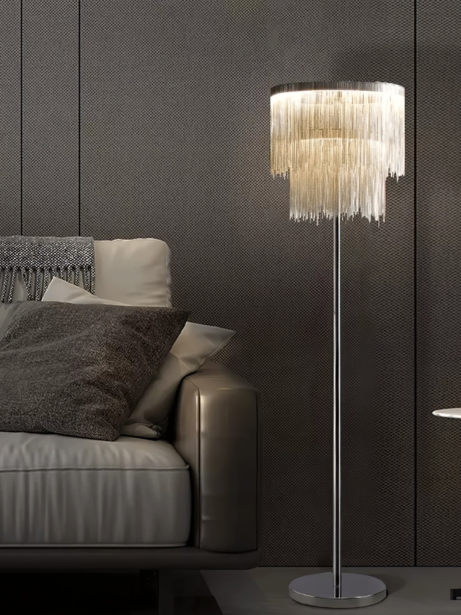 Tassel Floor Lamp with Beaded Chain - Modern Boho Home Decor for Living Room, Bedroom & Office Lighting