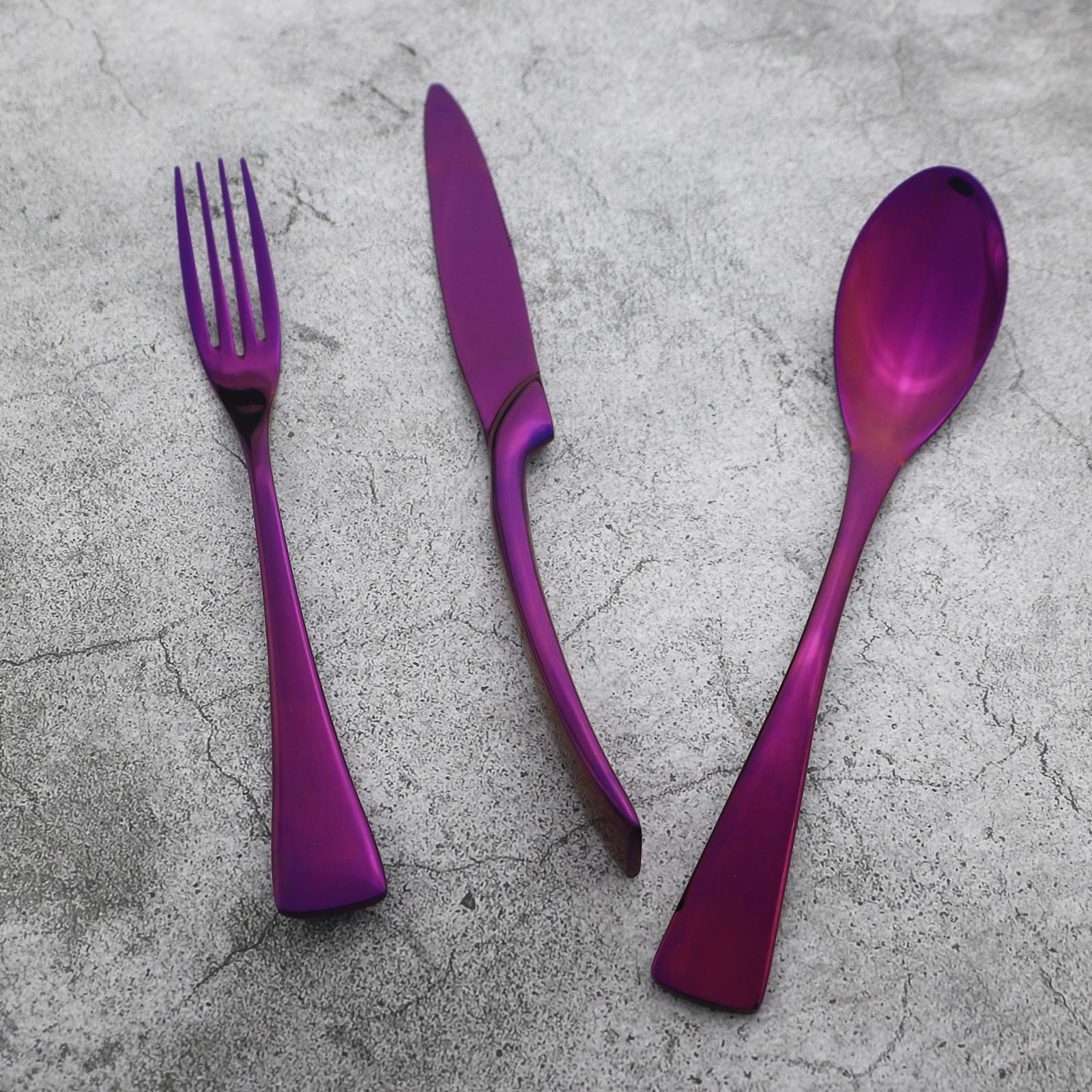 Premium 24-Piece Stainless Steel Mirror Polished Purple Flatware Set - Steak Knives, Dinner Forks, Salad Forks & Dessert Spoons (Service for 4) - Elegant Dining for Dinner Parties, Weddings & Special Occasions