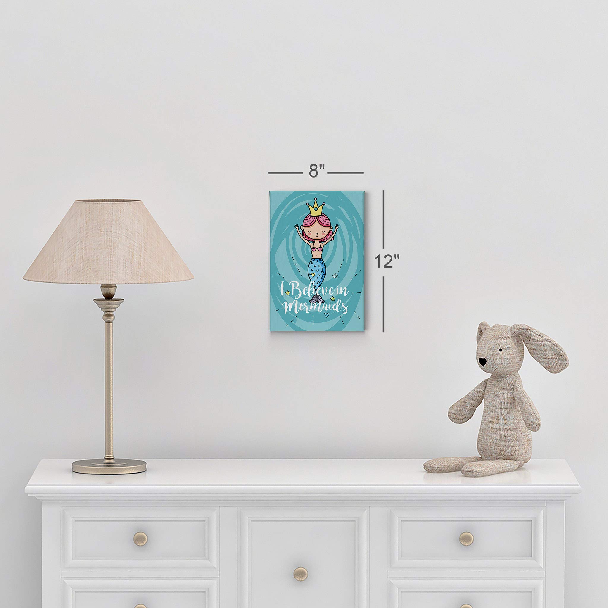 I Believe in Mermaids Quote Wall Art - Blue Mermaid Canvas Print for Kids Room, Nursery & Baby Room Decor - 40x30 Inch Made in USA - Perfect for Beach Themed Bedrooms & Underwater Fantasy Decor