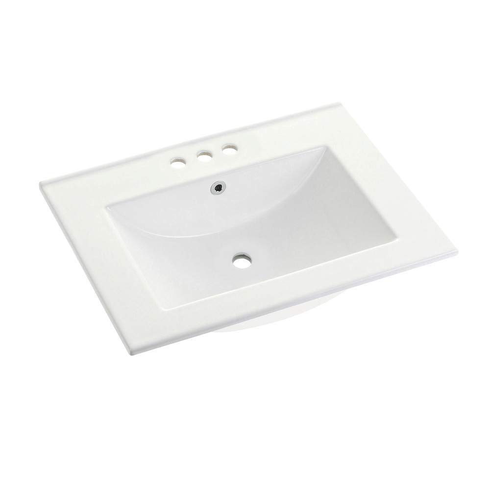 Kingston Brass LBT24187W34 Ultra Modern White Bathroom Vanity Sink Top - Perfect for Contemporary Home & Hotel Bathroom Renovations