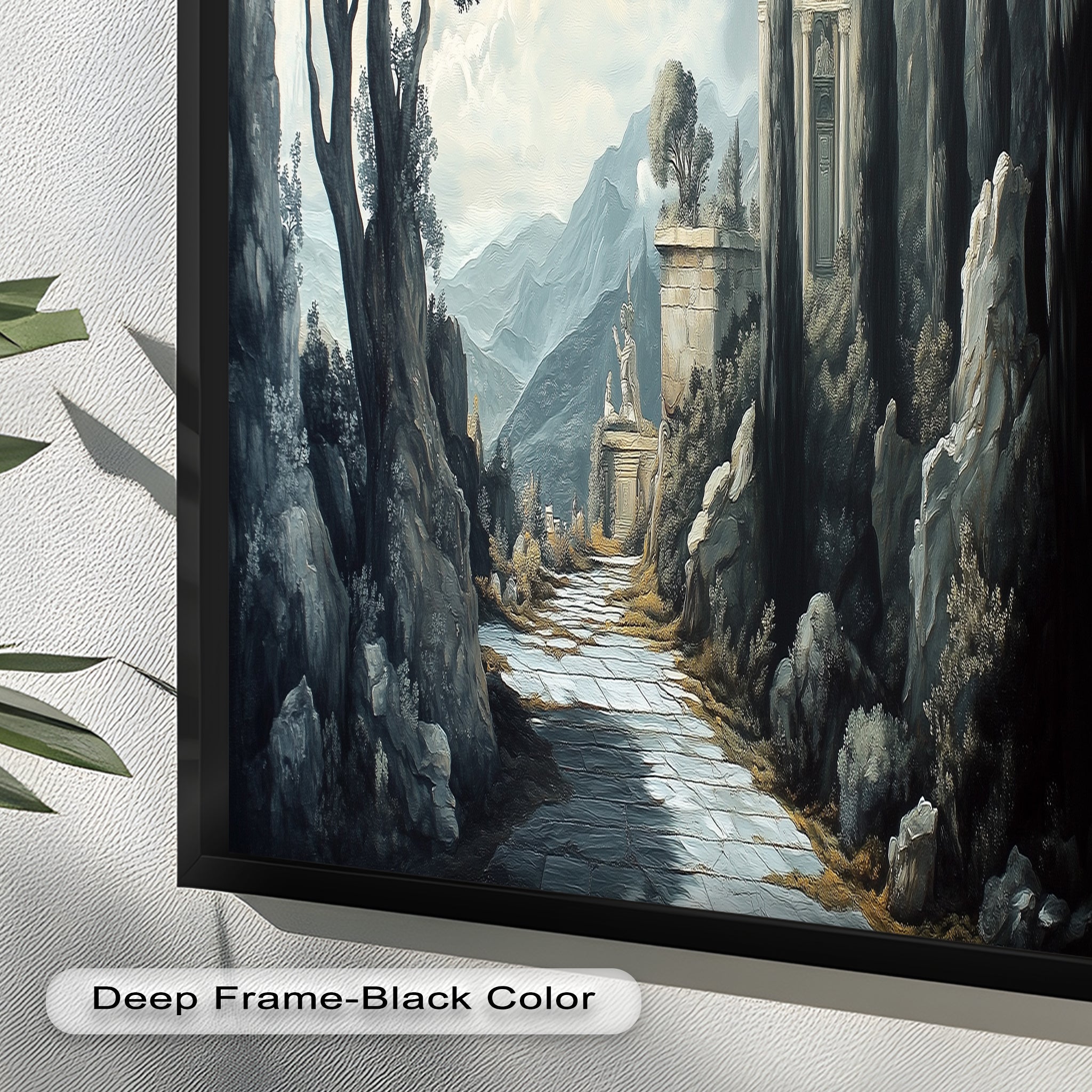 Ancient Pathway to the Temple - Hand Painted Classical Landscape Oil Canvas Art for Home Decor, Office & Living Room Wall