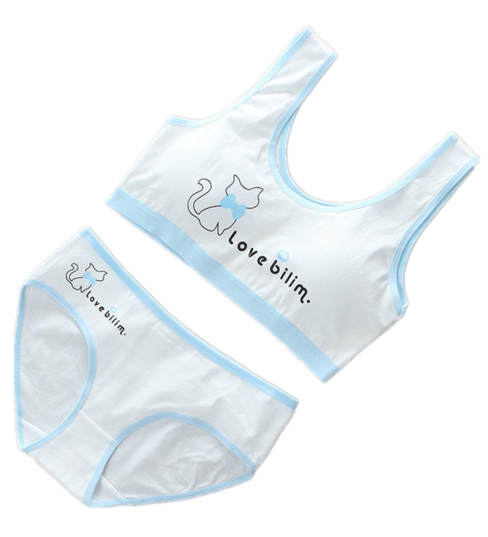 Girl's First Training Bra Set - Soft Sports Bra & Panties with Adorable Cat Print - Perfect for Daily Wear, Playtime & Light Activities