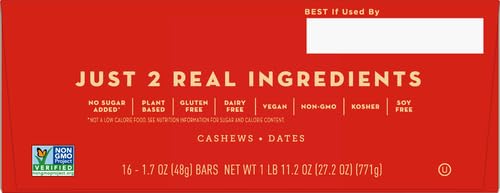 Larabar Cashew Cookie - Gluten Free Vegan Fruit & Nut Energy Bar, 1.7 oz (16 Count) | Healthy Snack for Hiking, Travel & On-the-Go Nutrition
