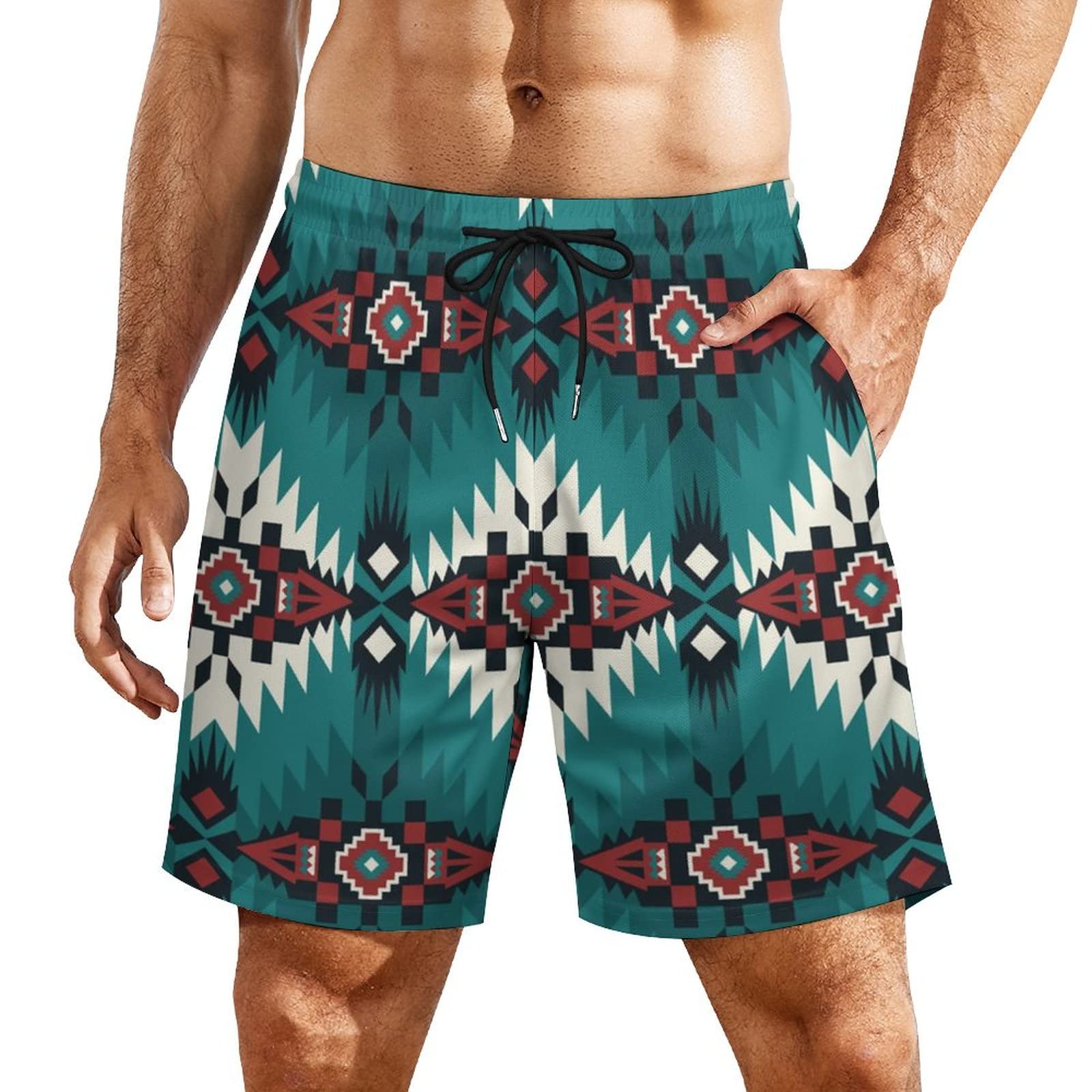 Men's 2-in-1 Running & Swim Shorts - Quick Dry Gym Athletic Shorts with Pockets | Native Southwest American Indian Aztec Navajo Design | Perfect for Swimming, Workouts, Beach & Outdoor Activities