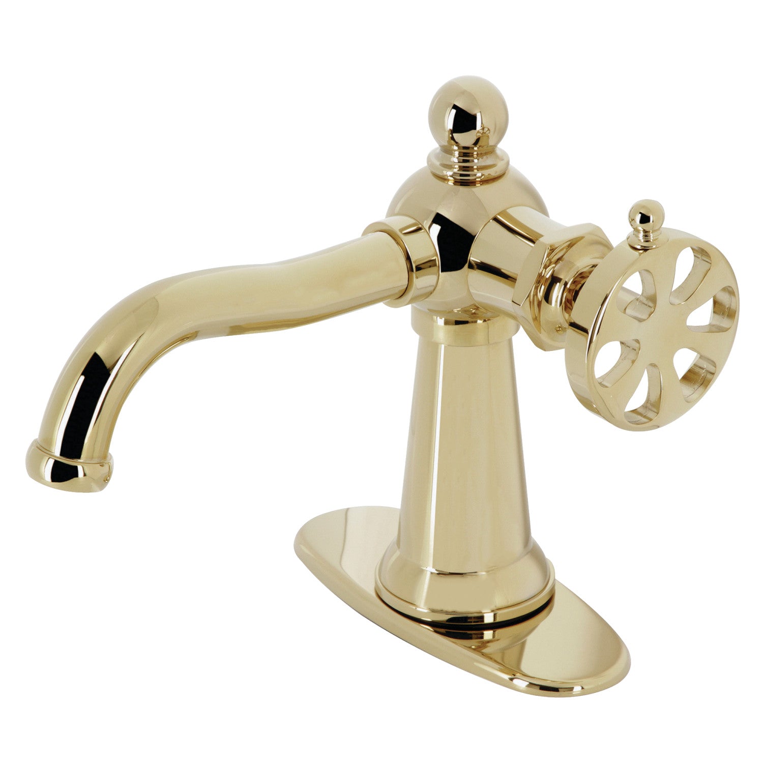 Belknap KSD3542RX Single Handle 1 Hole Bathroom Sink Faucet with Deck Plate & Push Pop-Up Drain - Polished Brass Finish for Vanity, Powder Room & Guest Bath Installation