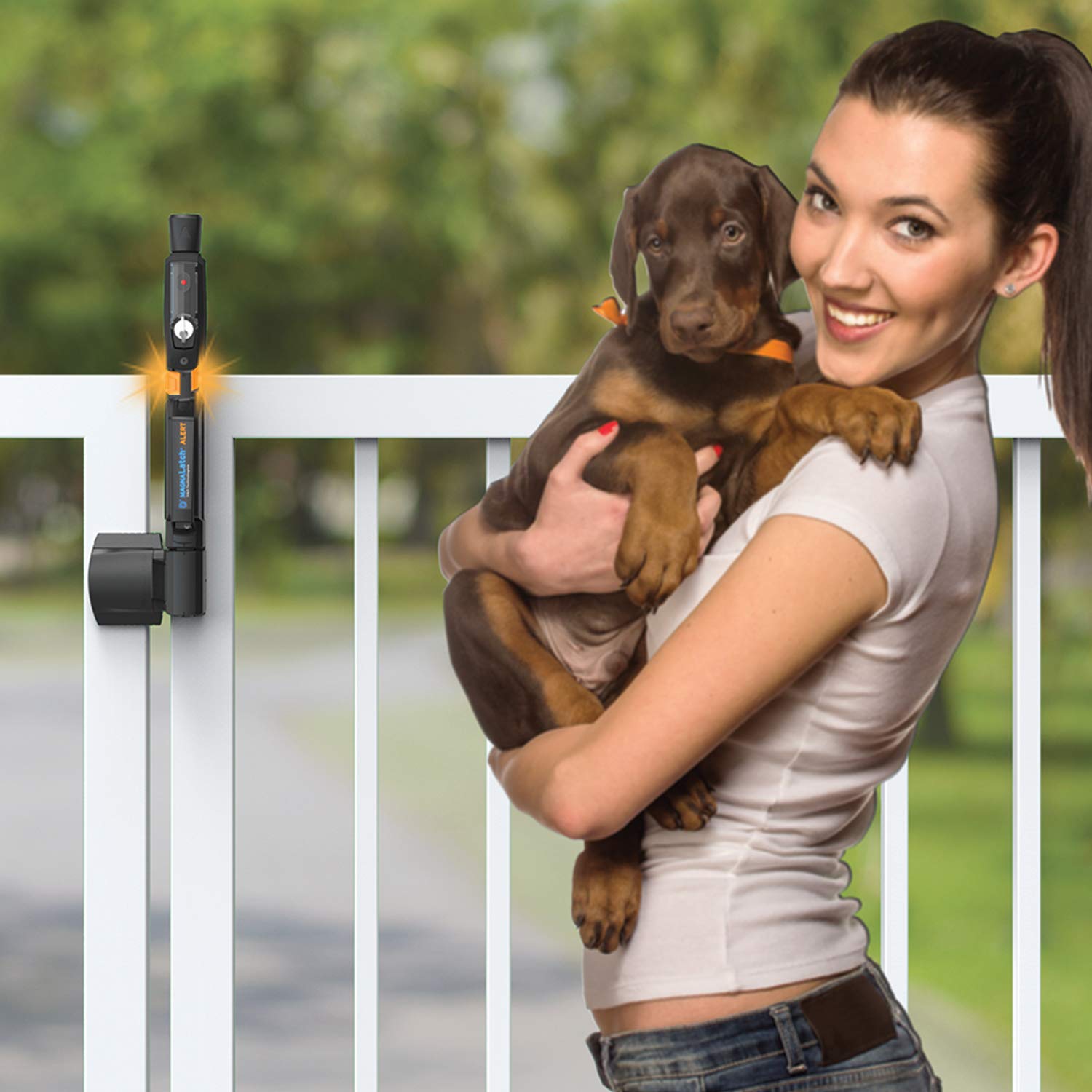 D&D Technologies ML3AVPKAG2 MagnaLatch Alert Vertical Pull - Magnetic Gate Latch & Lock with Audible & Visual Alarm for Child & Pet Safety | Secure Square Gates for Backyard, Pool Area & Home Security