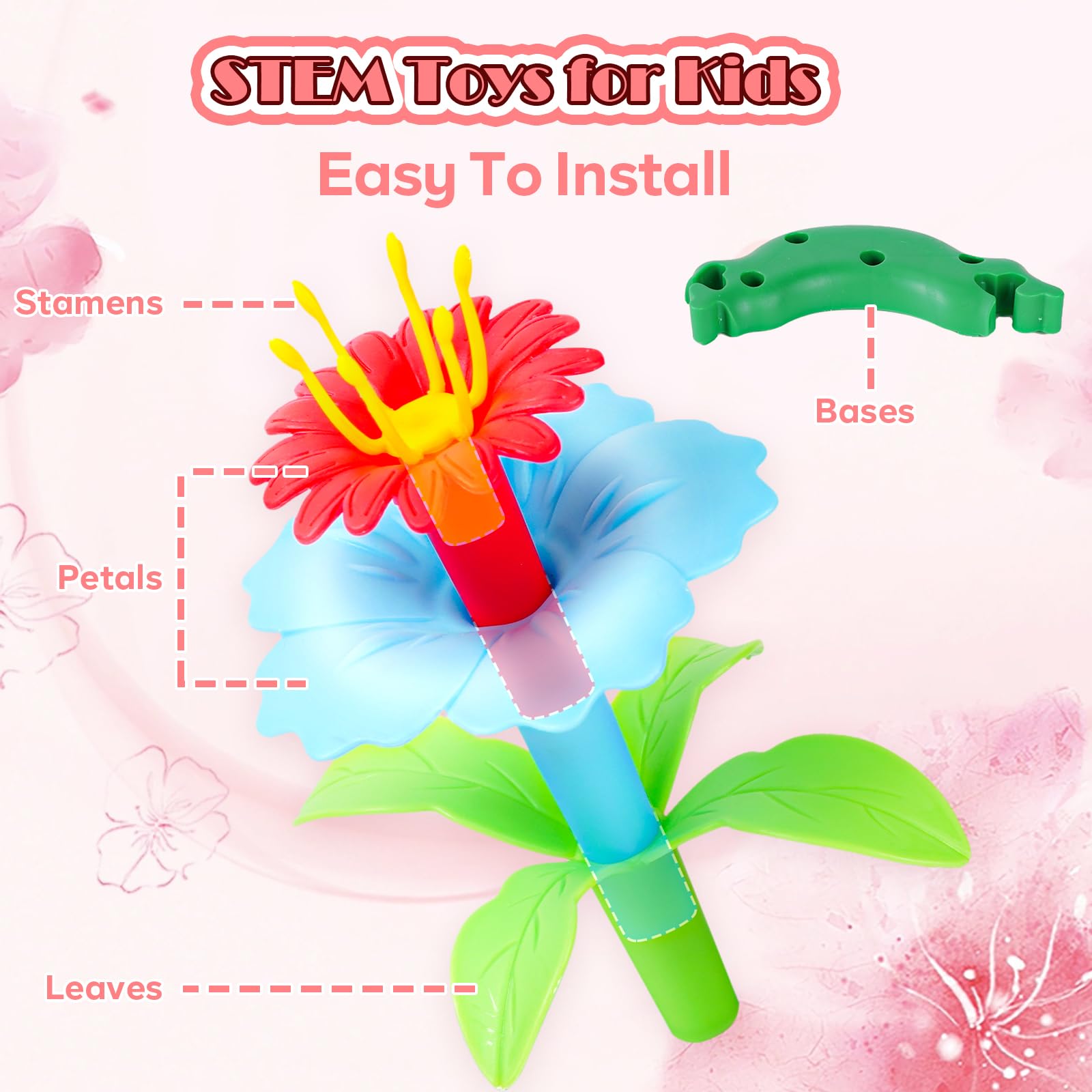 FUNZBO Flower Garden Building Toys Set - STEM Montessori Educational Sorting & Stacking Toy for Toddlers Age 2-6, Perfect Easter & Birthday Gift for Girls | Creative Spring Gardening Play for Preschool Learning