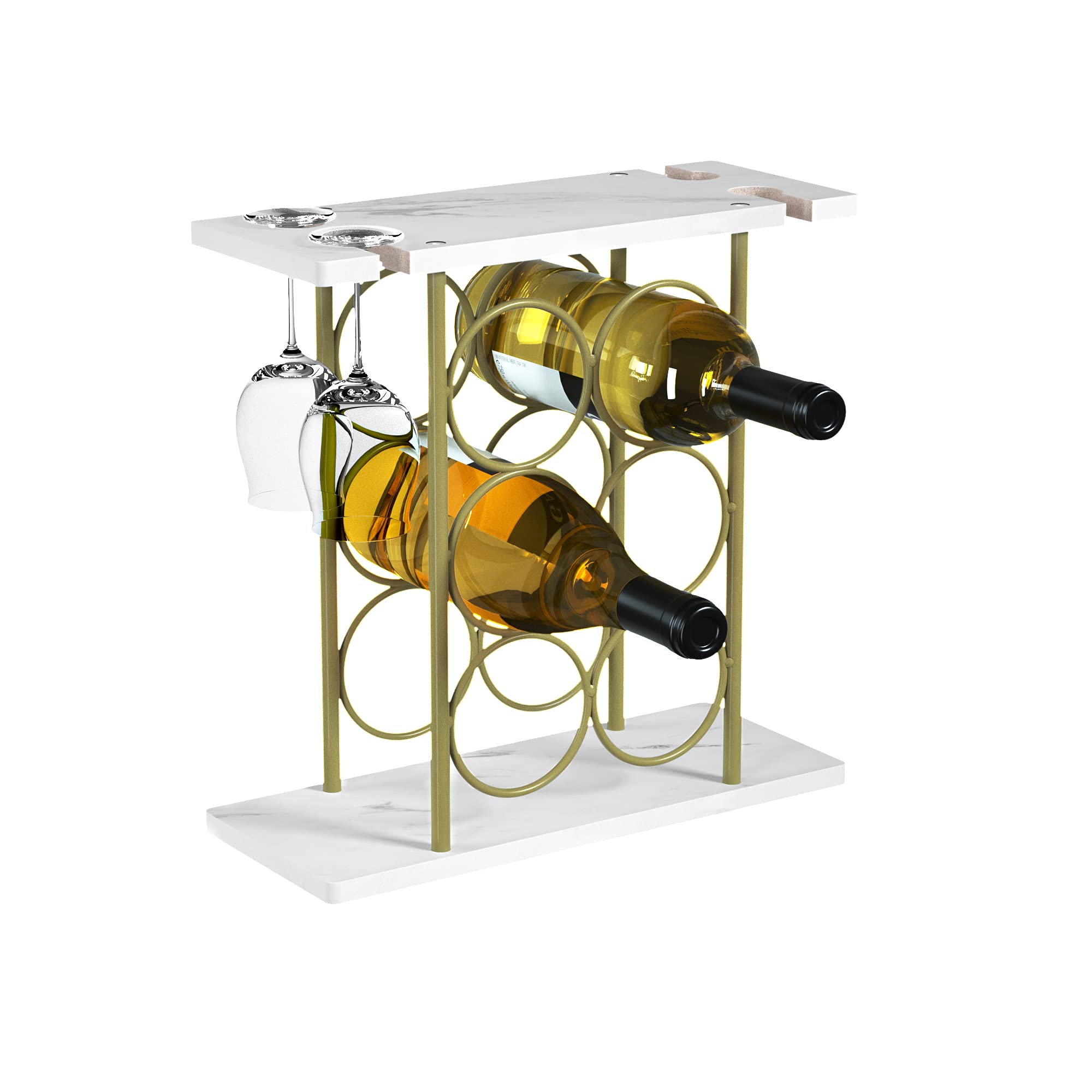Gold Modern Freestanding Wine Rack - 6 Bottle Countertop Storage Holder | Home Bar, Kitchen & Dining Room Decor