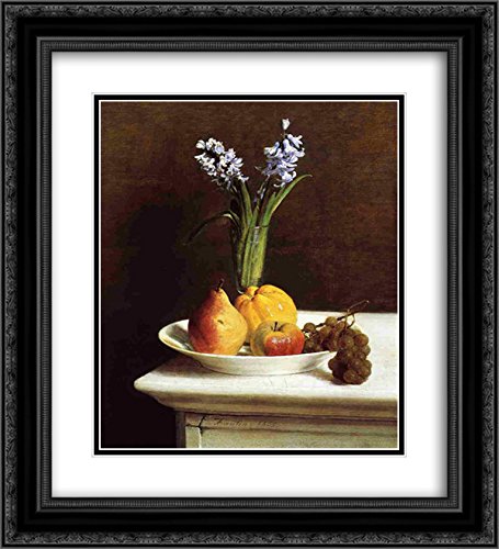 Still Life, Hyacinths and Fruit - 20x22 Black Ornate Framed Art Print by Ignace Henri Jean Fantin-Latour | Double Matted Museum Quality | Perfect for Living Room, Bedroom & Office Decor