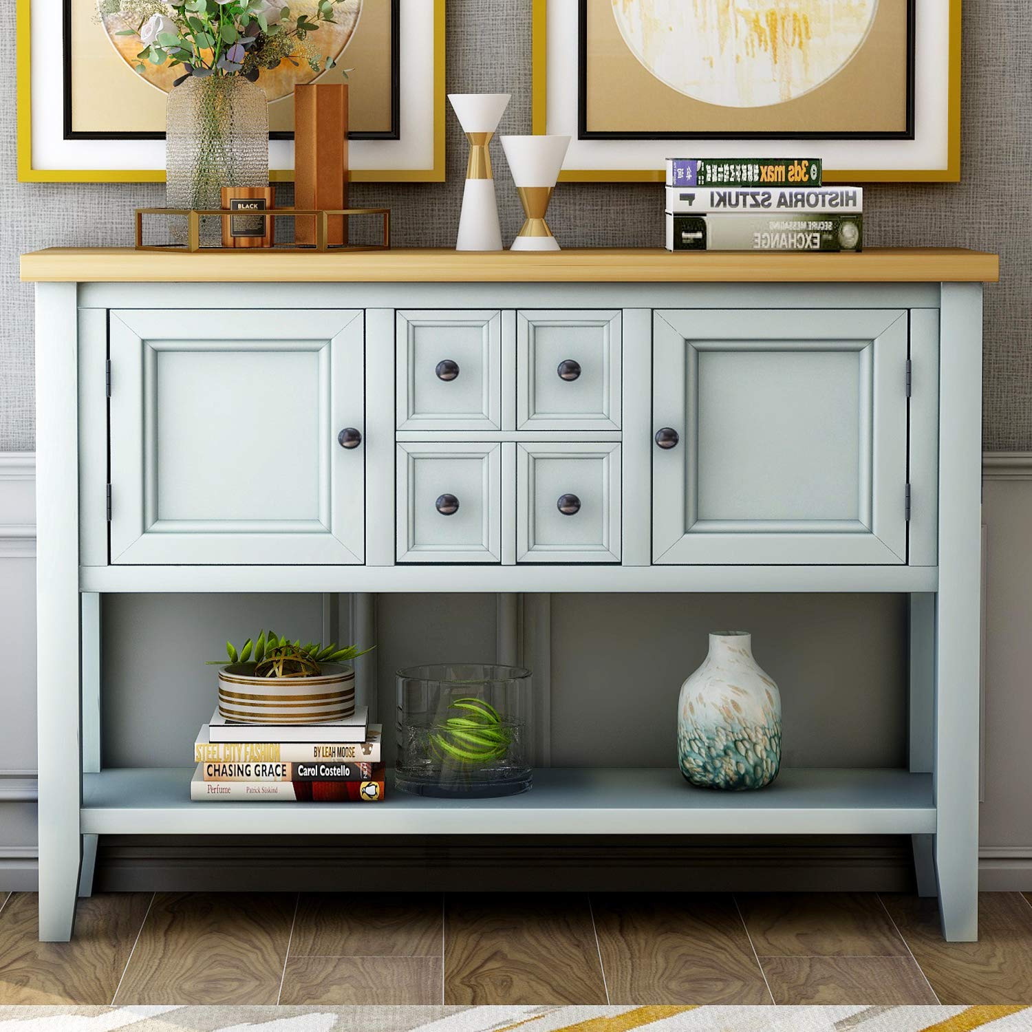 Cambridge Series Mytunes Buffet Table - Modern Sideboard with Bottom Shelf, Console Table for Dining Room, Entryway & Living Room - Lime White Finish | Perfect for Home Decor, Storage & Serving