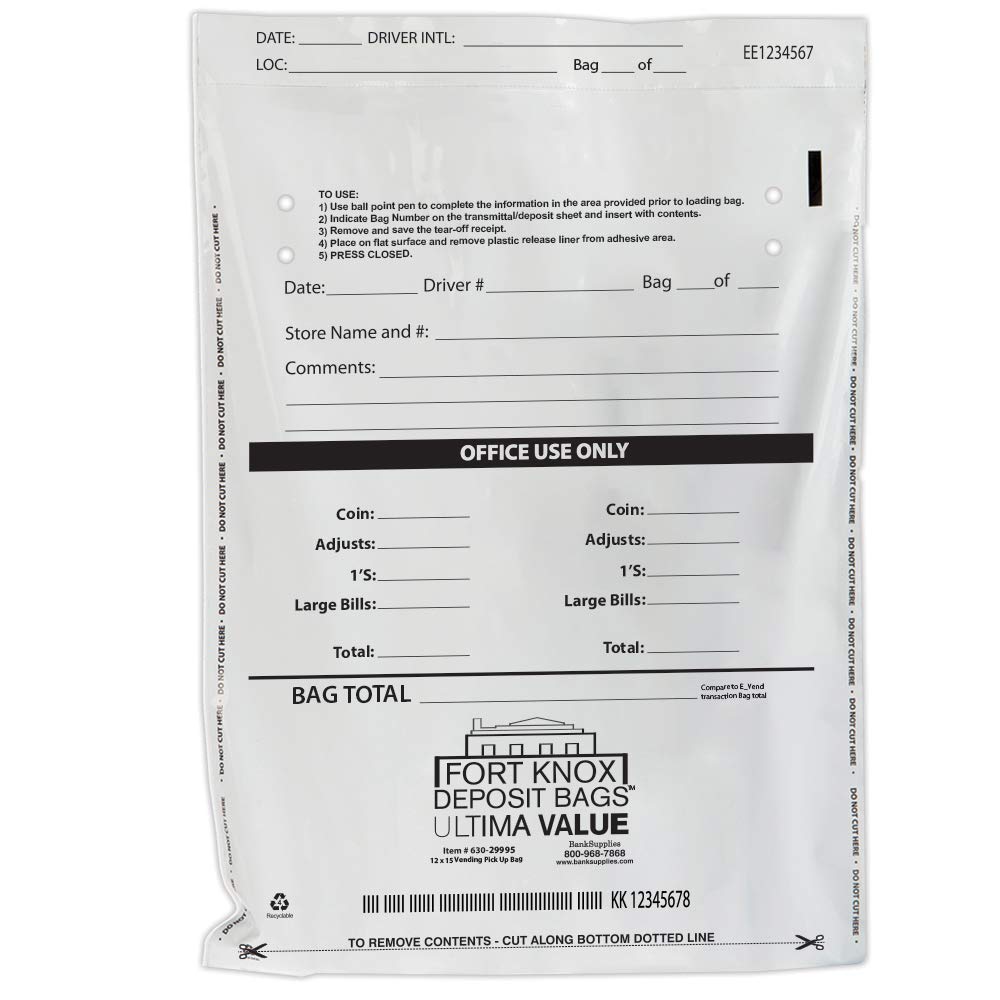 BankSupplies Ultima Value Vending Pick-Up Bags 12x15 Inches - 100 Pack of Heavy-Duty Deposit Bags for Cash & Coin Storage - Perfect for Banks, Retail Stores, and Vending Machine Businesses