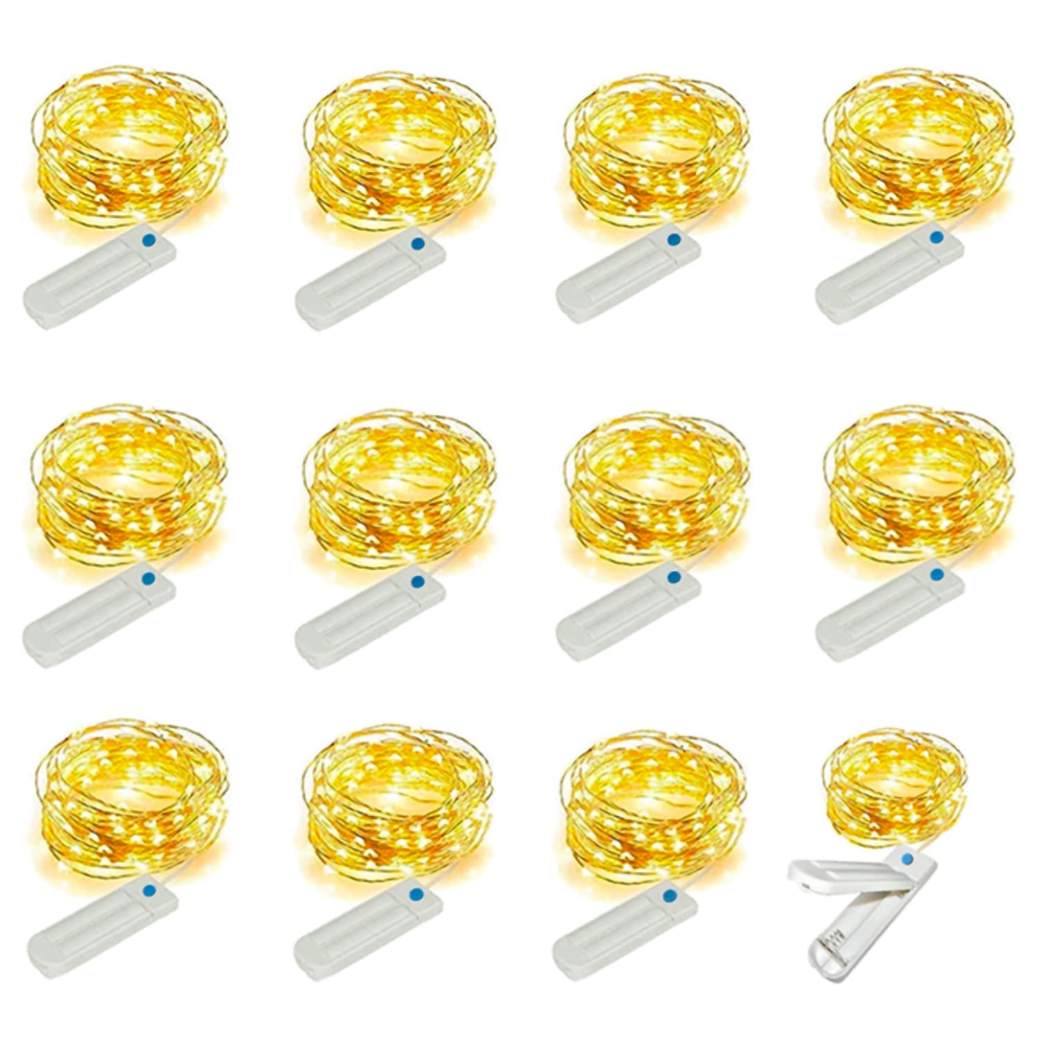Fairy String Lights 12 Pack - 30 LED Waterproof Battery Operated Lights with 7 Modes & Timer - Warm White Firefly Lights for Patio, Garden, Wedding, Party, Christmas, Bedroom & Home Decor (Batteries Not Included)