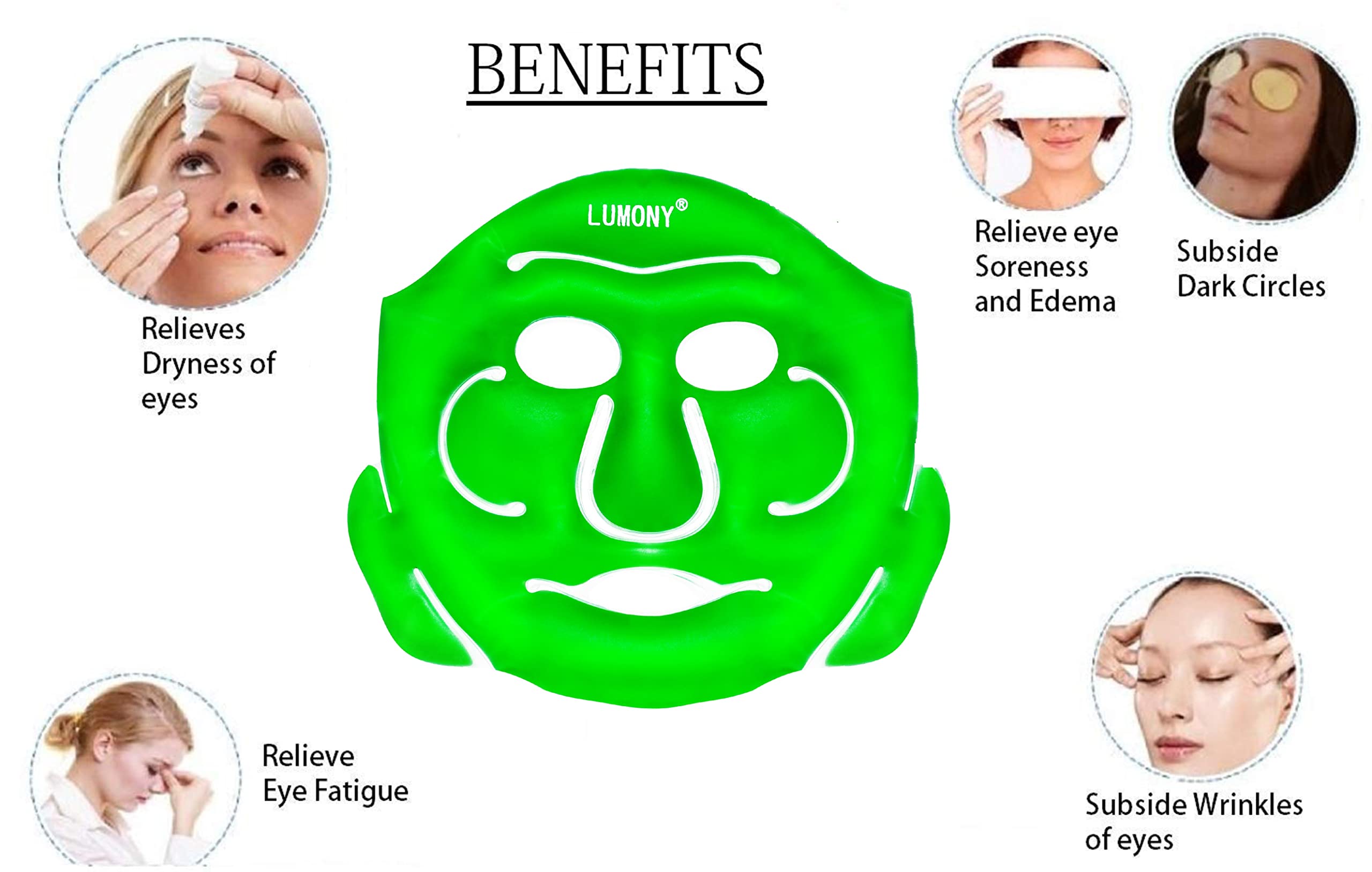 LUMONY® Combo Dr Marc's Cooling Gel Face Mask & Relaxing Eye Mask Set - Soothing Relief for Puffy Eyes & Tired Skin - Perfect for Spa, Travel & Home Use (All Skin Types)