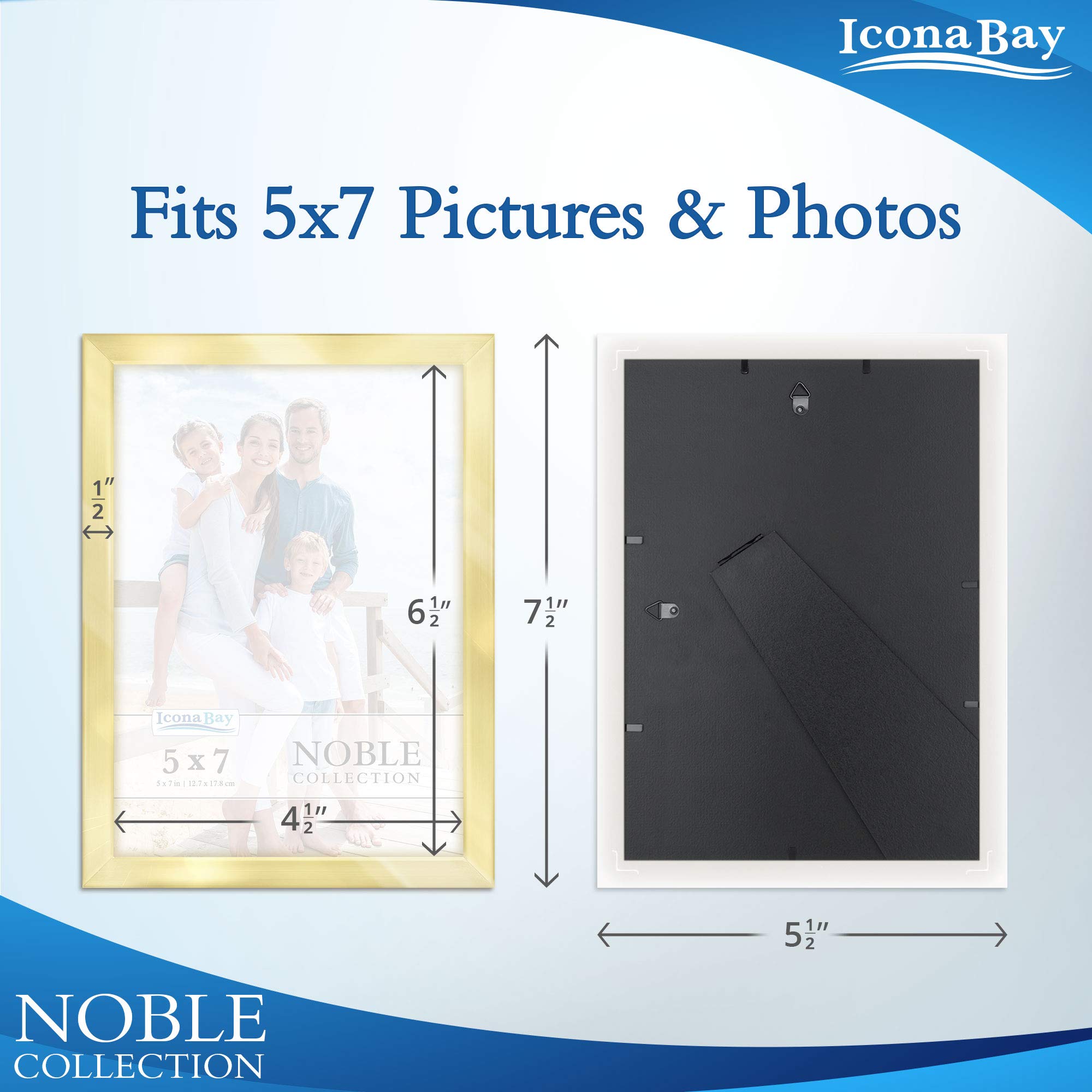 Icona Bay 5x7 Gold Picture Frame - Modern Professional Photo Frame for Wall or Tabletop Display - Elegant Noble Collection - Perfect for Home Decor, Office, Wedding Photos & Gift Giving