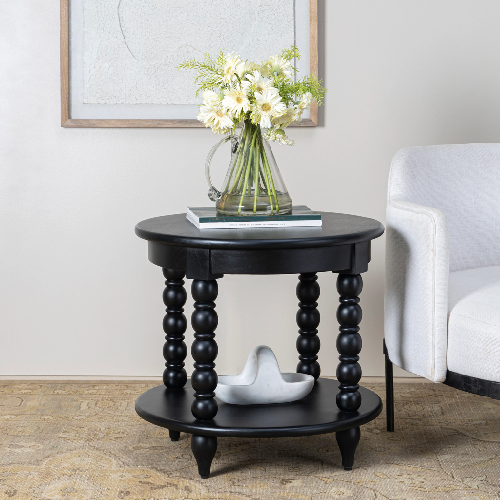 Modern Spindle Round End Table - Black Wooden Side Table for Living Room, Bedroom & Office - Perfect for Small Spaces & Home Decor