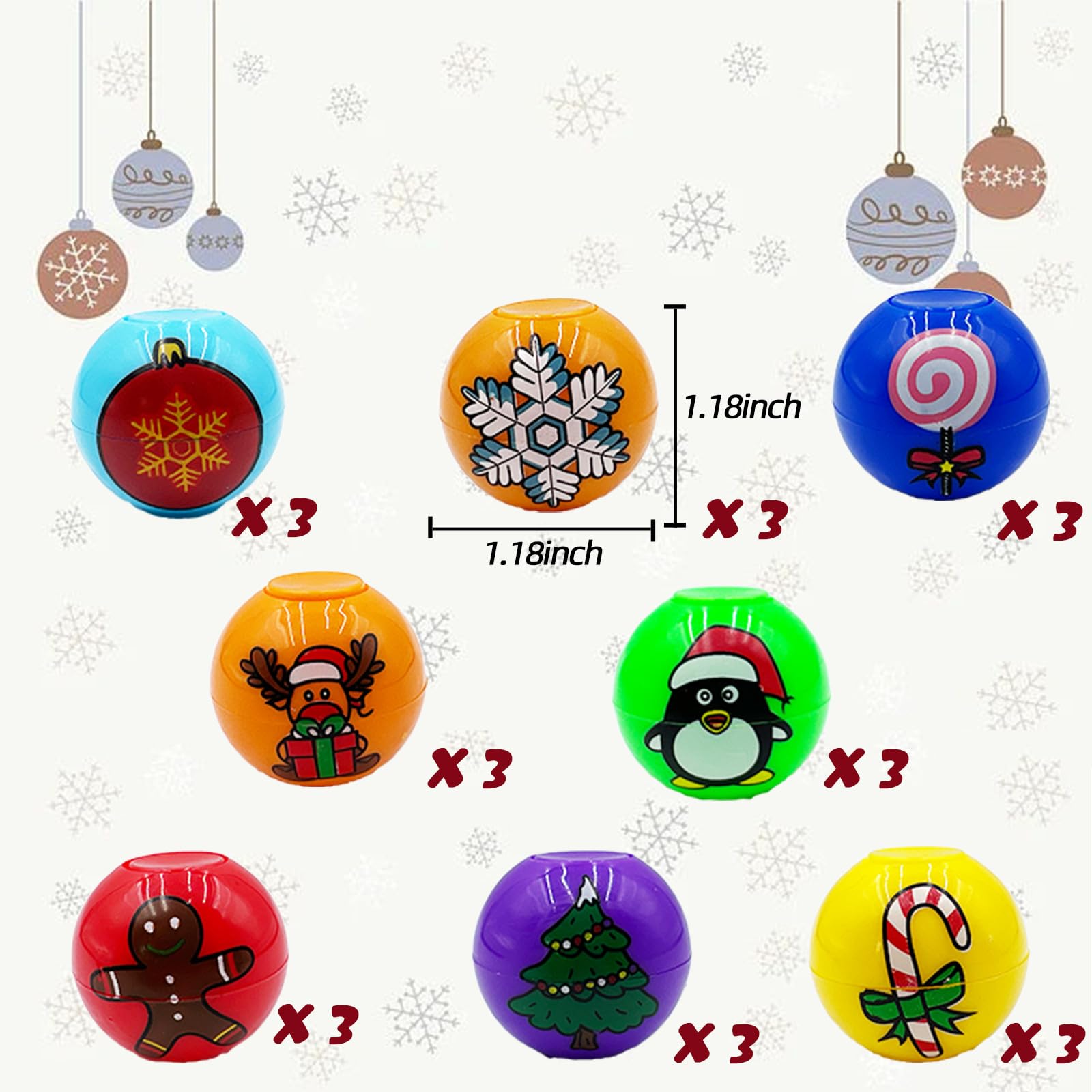 24 Pcs Christmas Mini Fidget Spinners Ball Toys for Kids & Adults - Stress Relief Sensory Toys for Stocking Stuffers, Pinata Fillers, Party Favors, Classroom Rewards & Holiday Gifts (Great for ADHD, Anxiety & Focus)