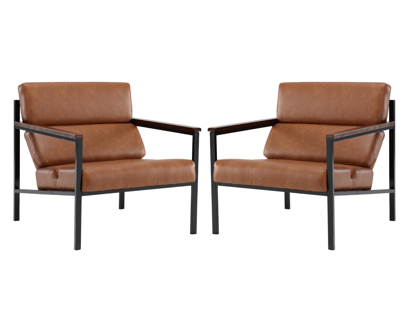 EALSON Modern Leather Accent Chairs Set of 2 - Comfortable Lounge Chairs with Sturdy Metal Frame & Upholstered Armrests - Wooden Armrest Sofa Chairs for Living Room, Bedroom, Office - Perfect for Relaxing, Reading & Home Decor (Brown)