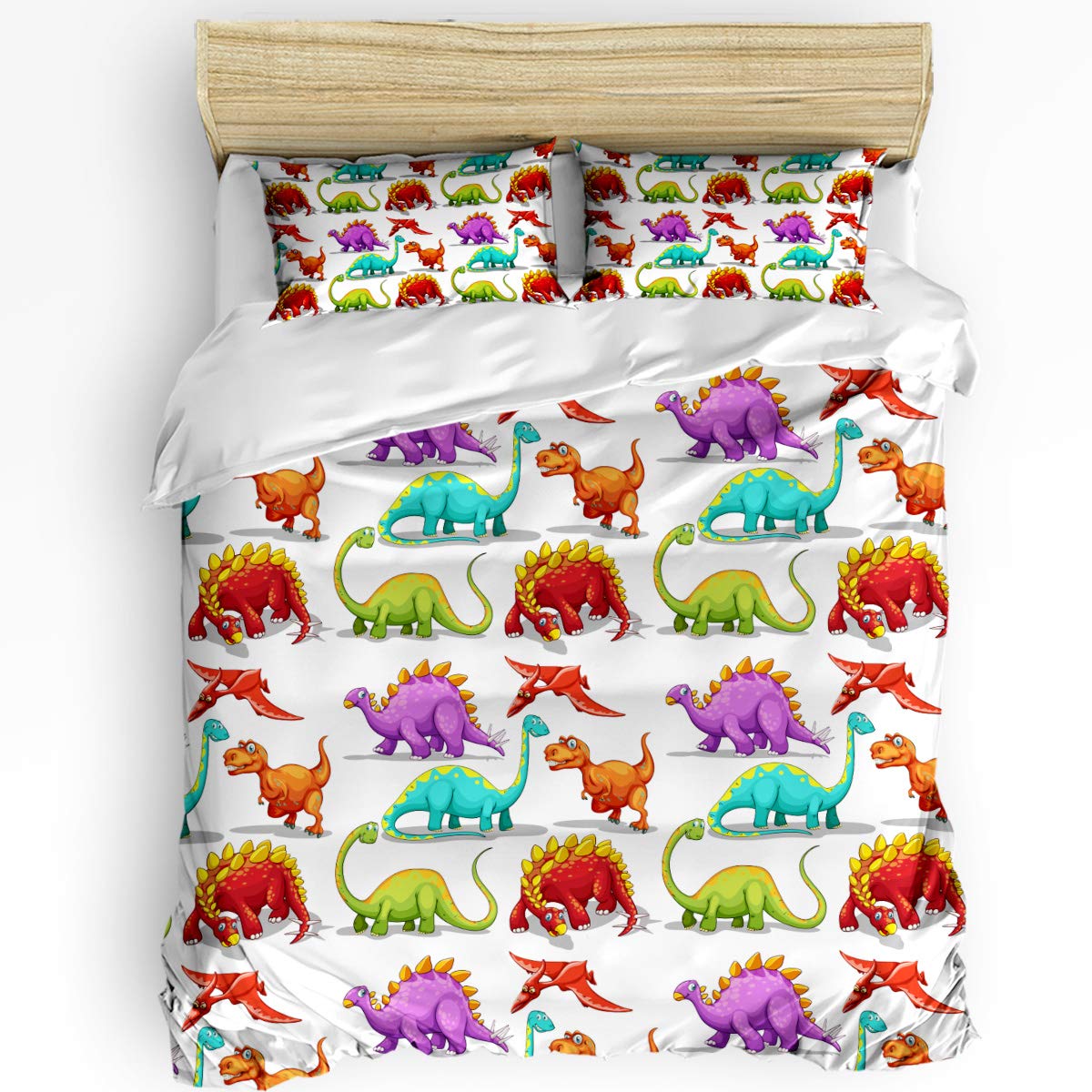 Trendy Super Soft Kids Dinosaur Duvet Cover Set - Full Size Bedding Collection with 1 Comforter Cover & 2 Pillowcases - Cute Dinosaur Animal Print for Boys/Girls Bedroom Decor - Perfect for Nursery, Kids Room or Sleepover Fun