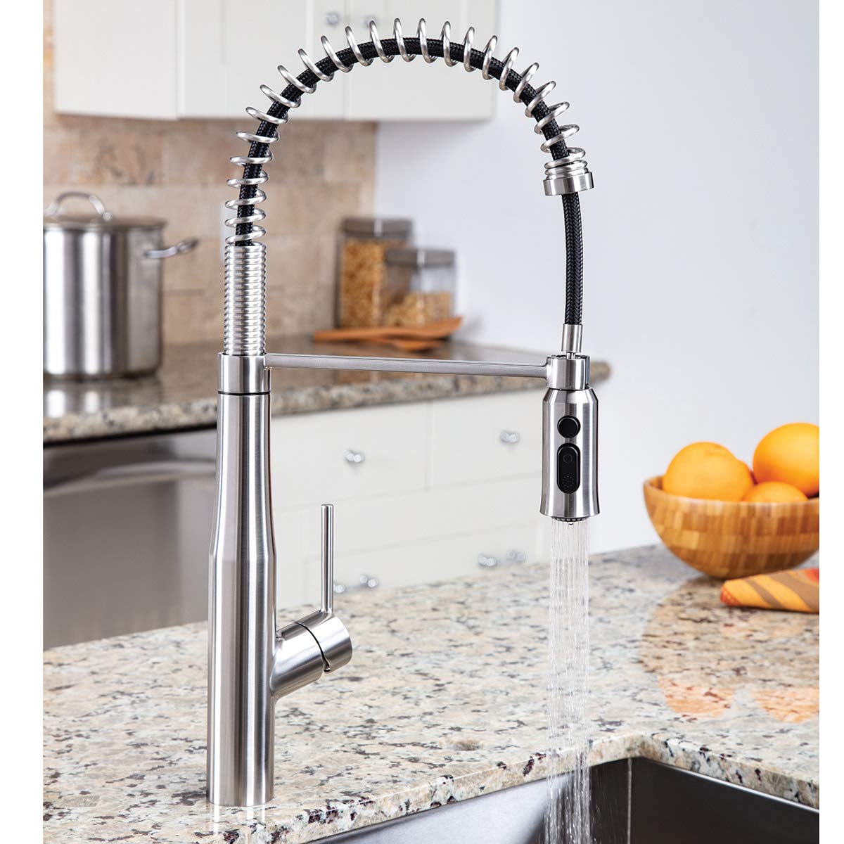 Speakman SB-1043-BRB Neo Spring Pull Down Sprayer Kitchen Faucet in Aged Brass - Perfect for Modern Farmhouse & Vintage Style Kitchens