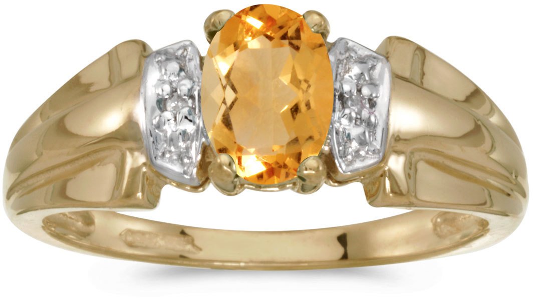 10K Yellow Gold Oval Citrine and Diamond Ring for Women – Elegant Birthstone Jewelry Gift for Anniversary, Engagement, or Special Occasions