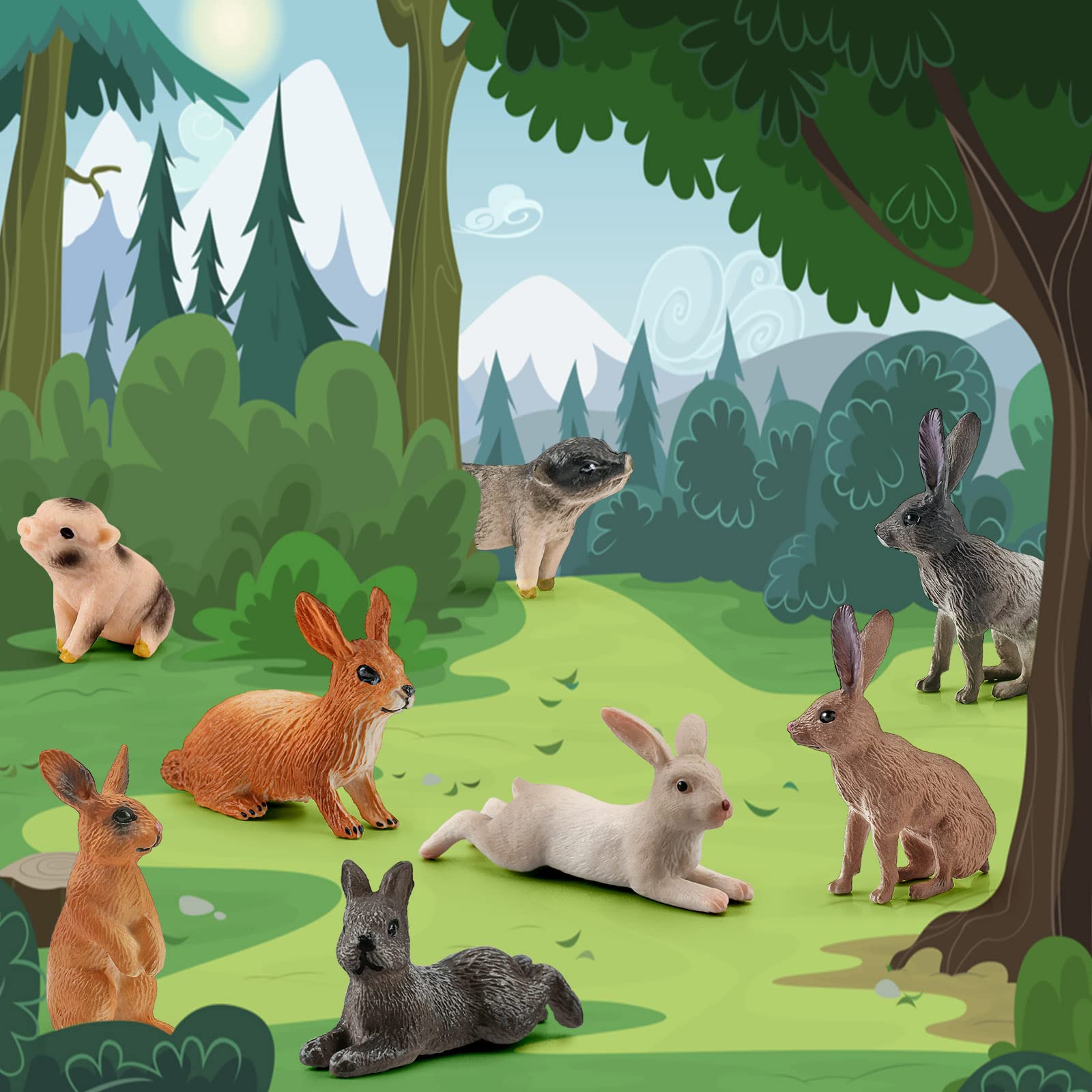 LC JoyCre Bunny & Piggy Figurines Set - 8PCS Farm Animal Cake Toppers for Kids Birthday Party Decorations, Baby Shower, Easter Celebration & Toddler Playtime