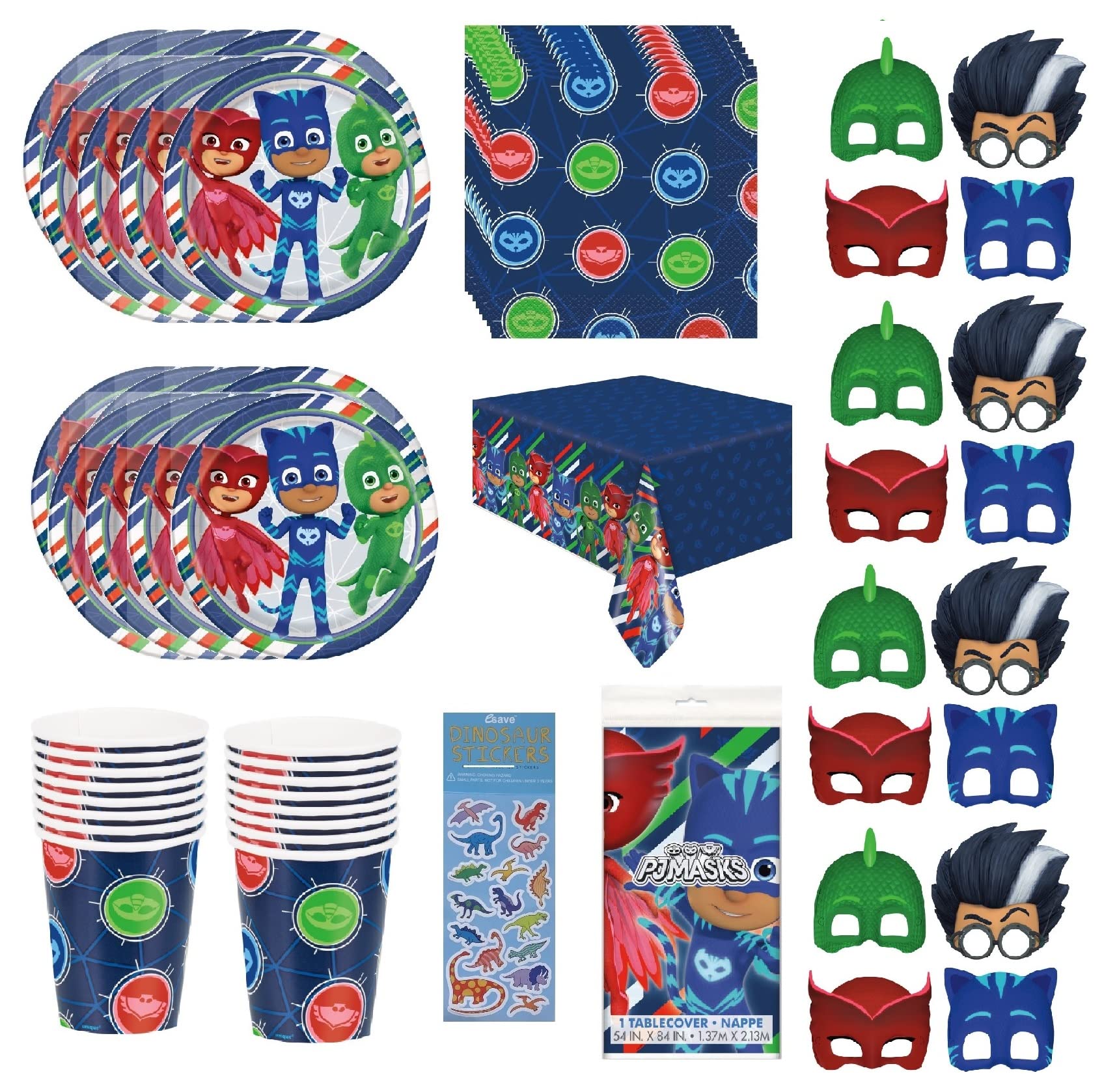 PJ Masks Birthday Party Supplies Kit - 16-Piece Decoration Bundle with Lunch Plates, Napkins, Cups, Table Cover & Paper Masks | Perfect for Kids Birthday Parties, Themed Events & Superhero Celebrations