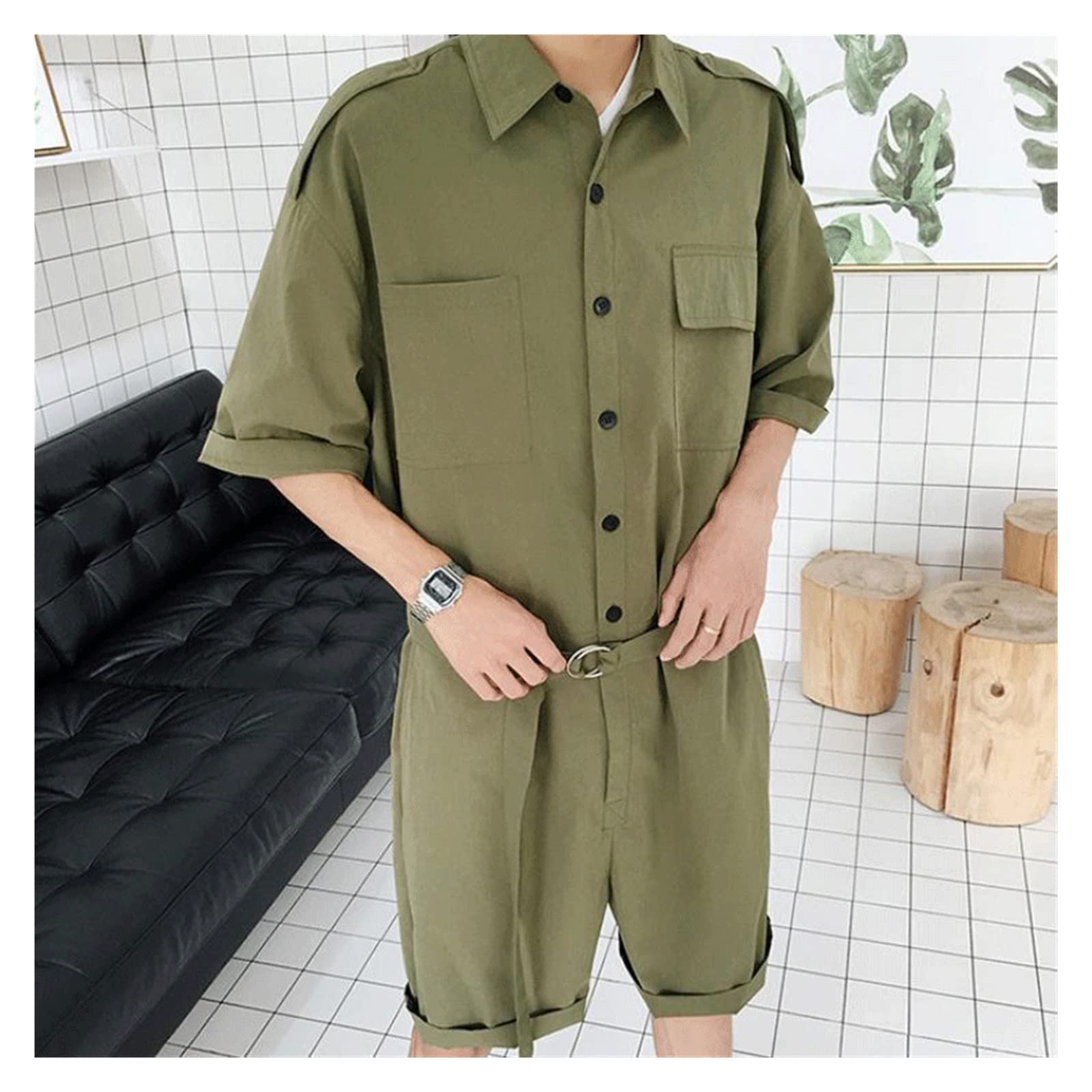 Men's Cargo Overalls with Pockets - Loose Fit Short Sleeve Romper Jumpsuit for Streetwear (Color: A, Size: XXL) - Perfect for Casual Outings, Workwear & Urban Fashion