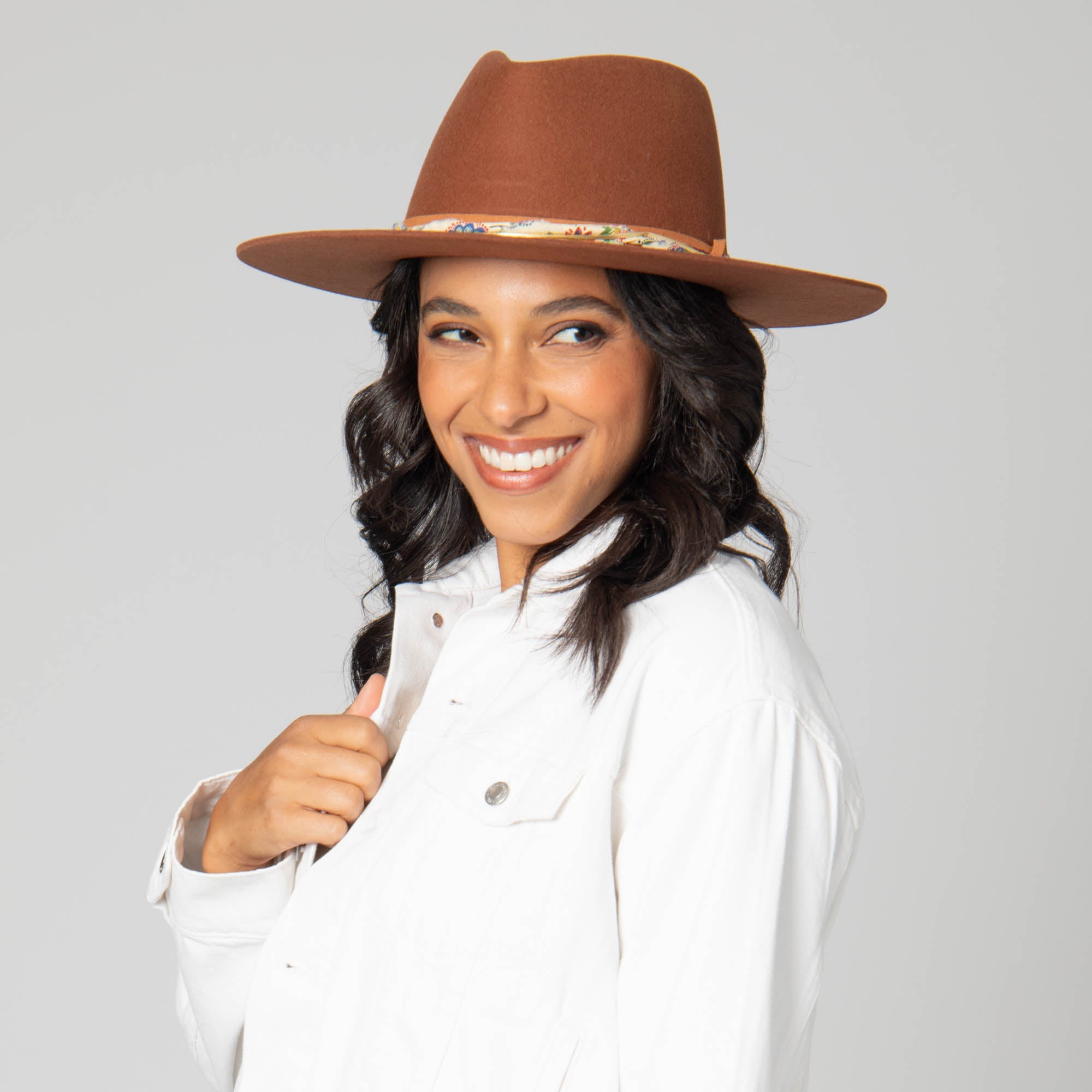 Stylish Farrah Stiff Brim Fedora Hat with Decorative Patterned Fabric Band - Perfect for Outdoor Events, Weddings & Fashion Statements