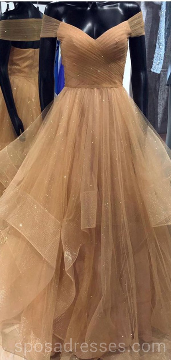 Sparkly Off Shoulder Tulle Long Evening Prom Dresses for Women - Custom Party Gowns for Prom, Homecoming & Special Occasions | Elegant Formal Dresses for Dances, Weddings & Black Tie Events