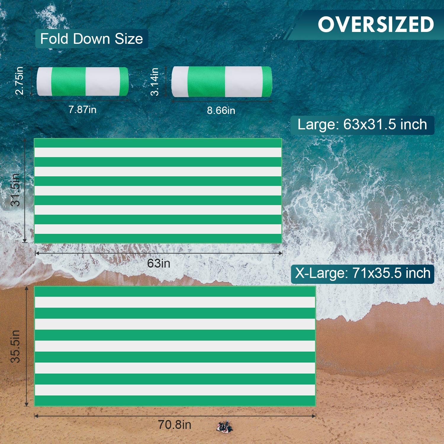 **DARCHEN Oversized Microfiber Beach Towel - Quick Dry, Sand-Free, Extra Large (70x35